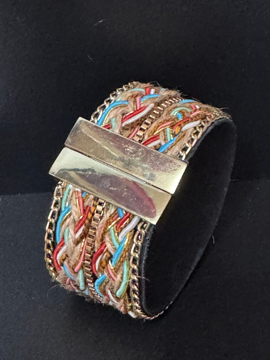 Retro boho festival wide embroidery woven magnetic hippy wrap bracelet