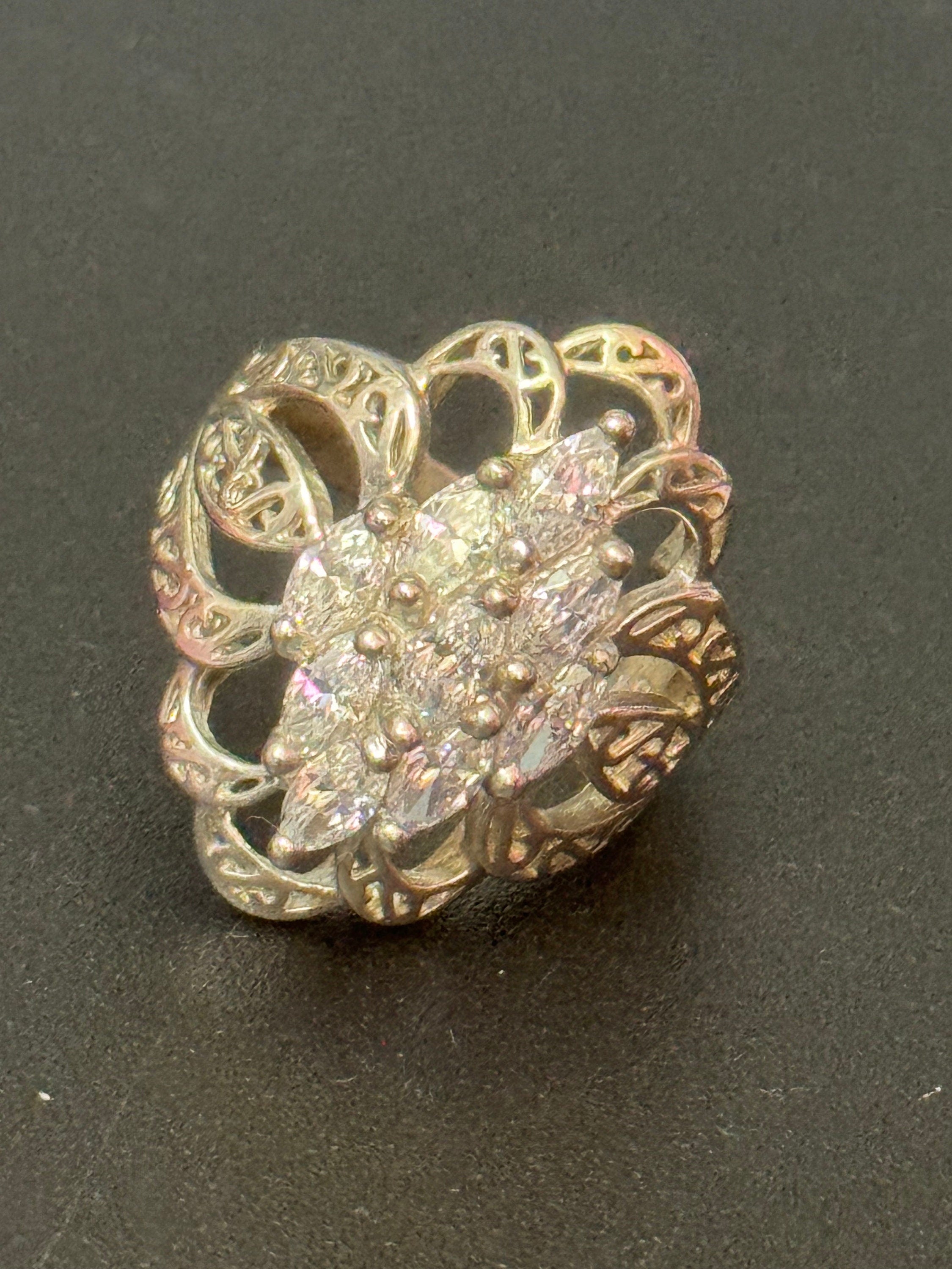 Sterling Silver Diamonique Cocktail Ring - UK Size P