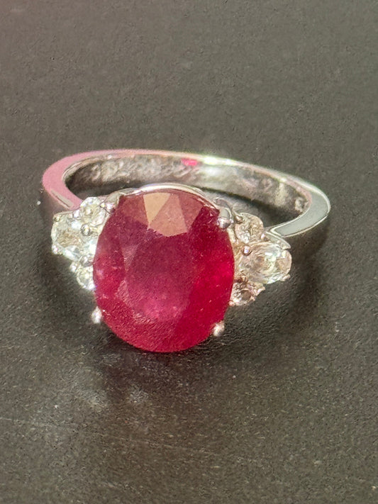 UK Size P.5 raspberry red gemstone oval cocktail dress ring 925 sterling silver tggc