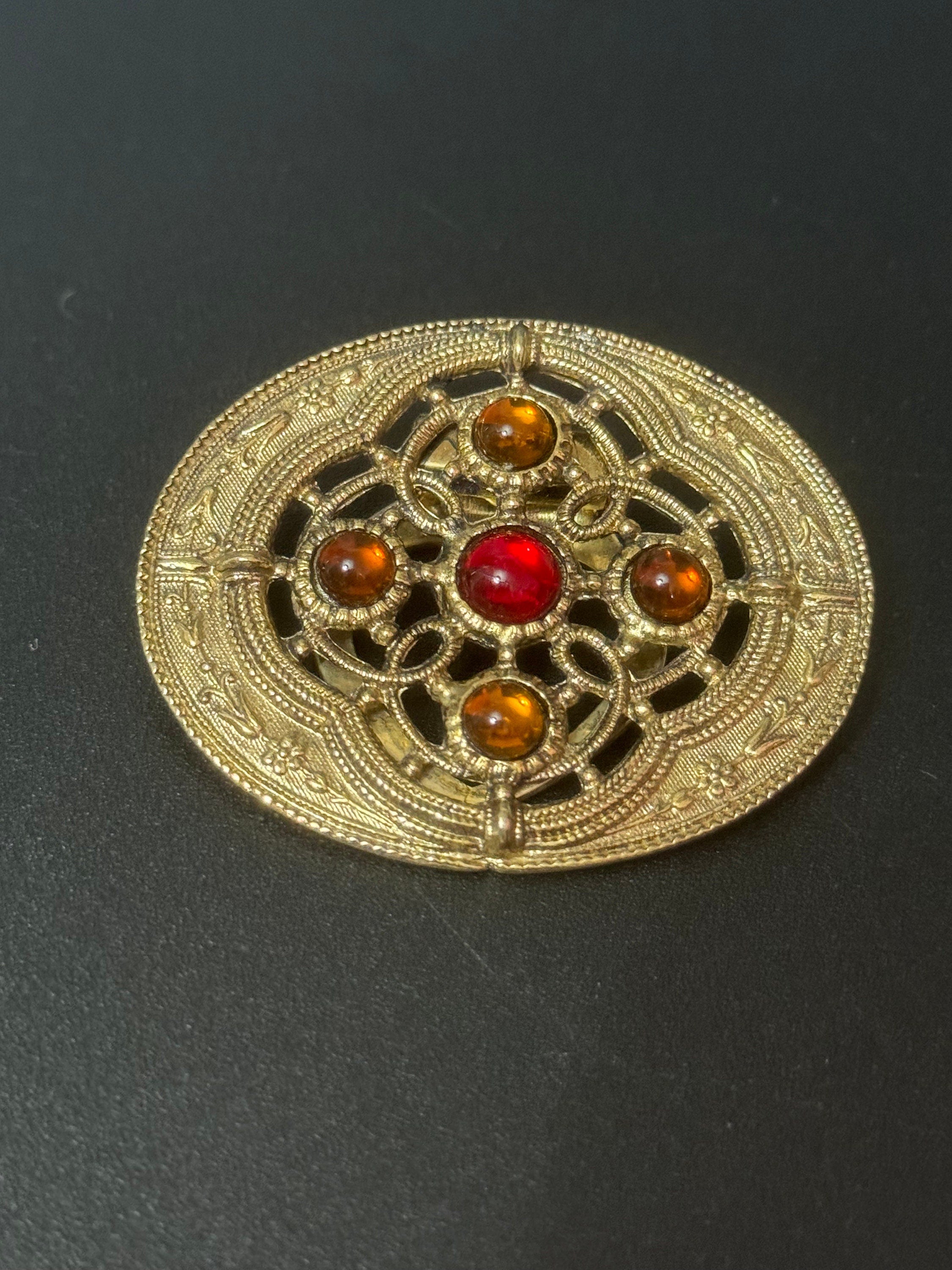 Ruby rhinestone Scarf Clip: gold tone