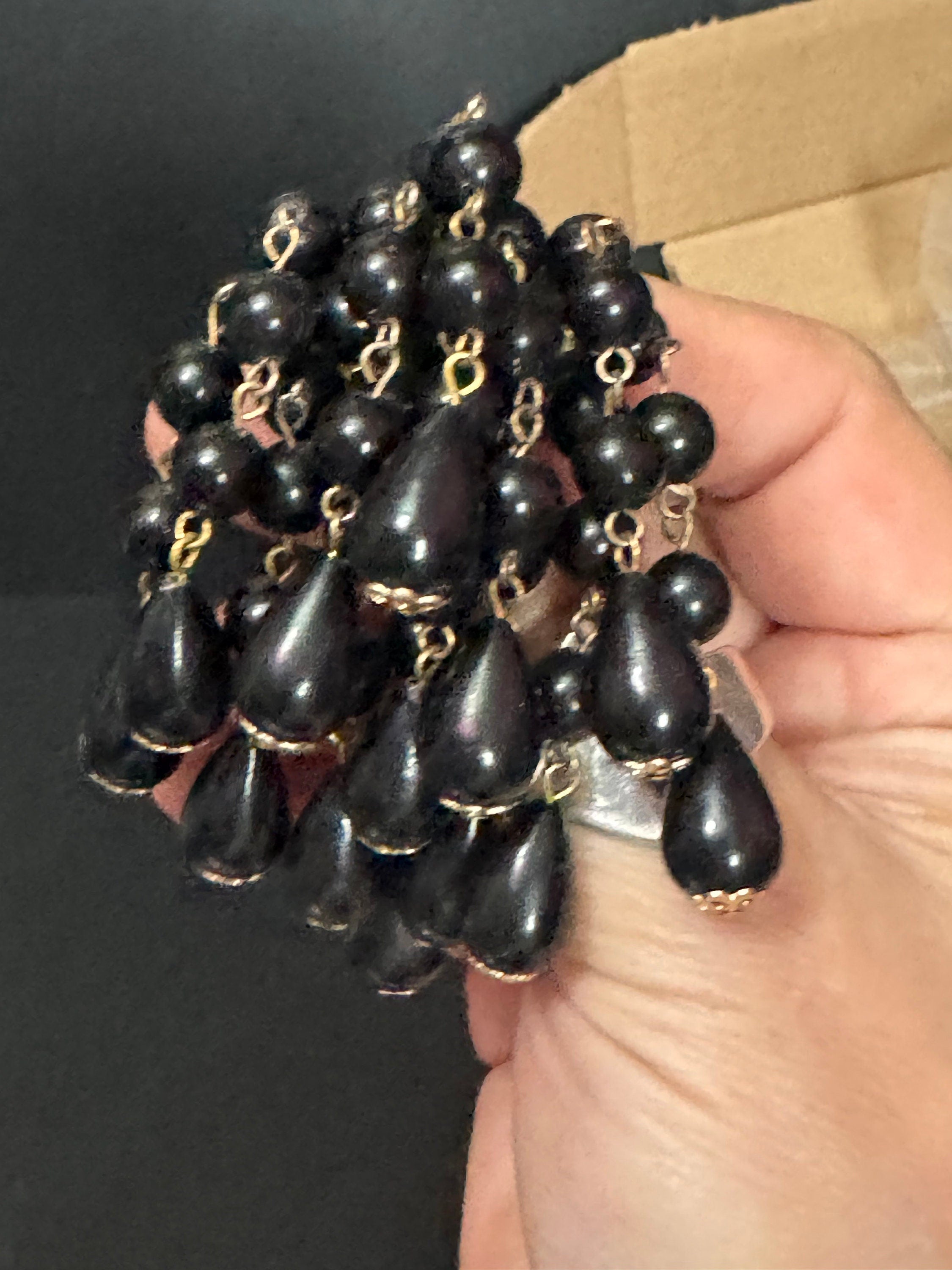 Black beaded Waterfall brooch, plastic beads Large