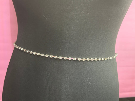 75-110cm retro clear diamanté paste glam ladies fashion belt 1990s silver tone