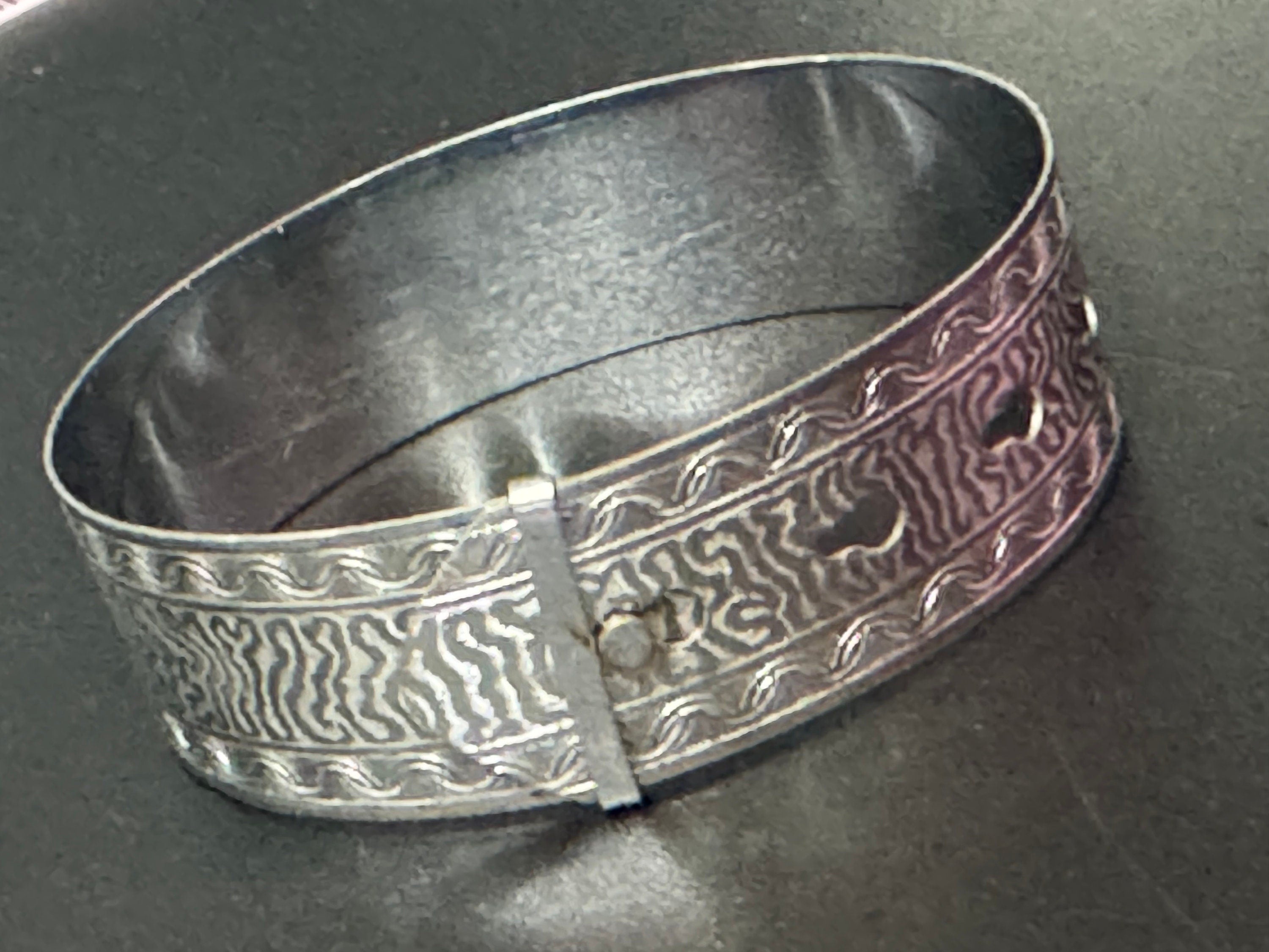 Art Deco Belt Buckle Bangle: Vintage Silver Tone Bracelet