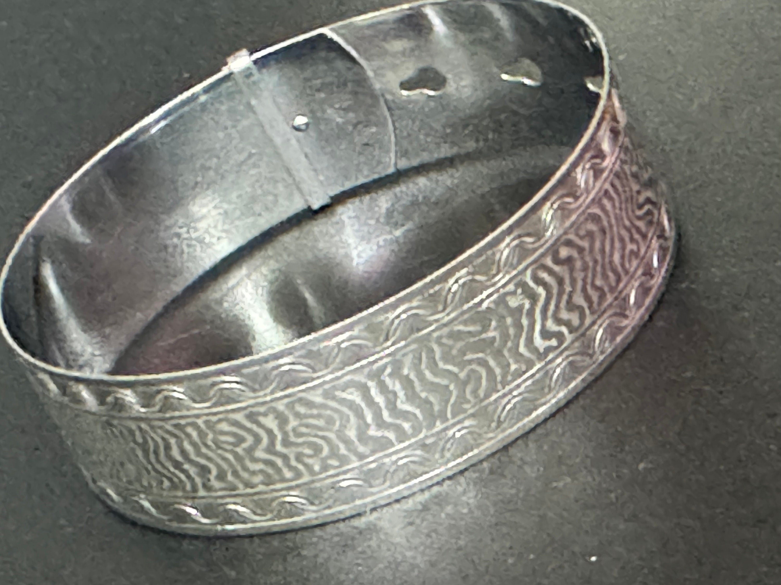 Art Deco Belt Buckle Bangle: Vintage Silver Tone Bracelet