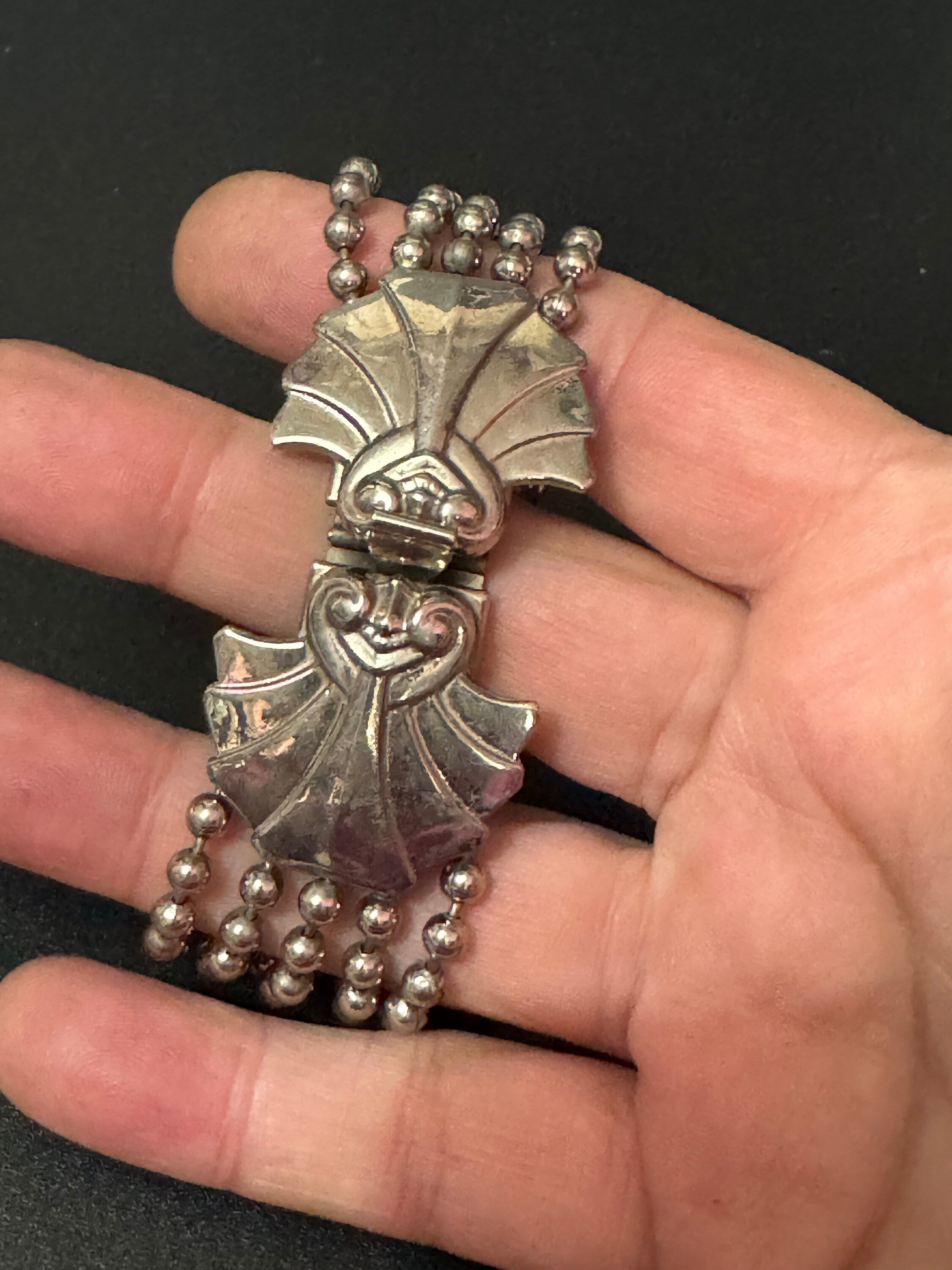 art deco geometric ball chain link Bracelet vintage