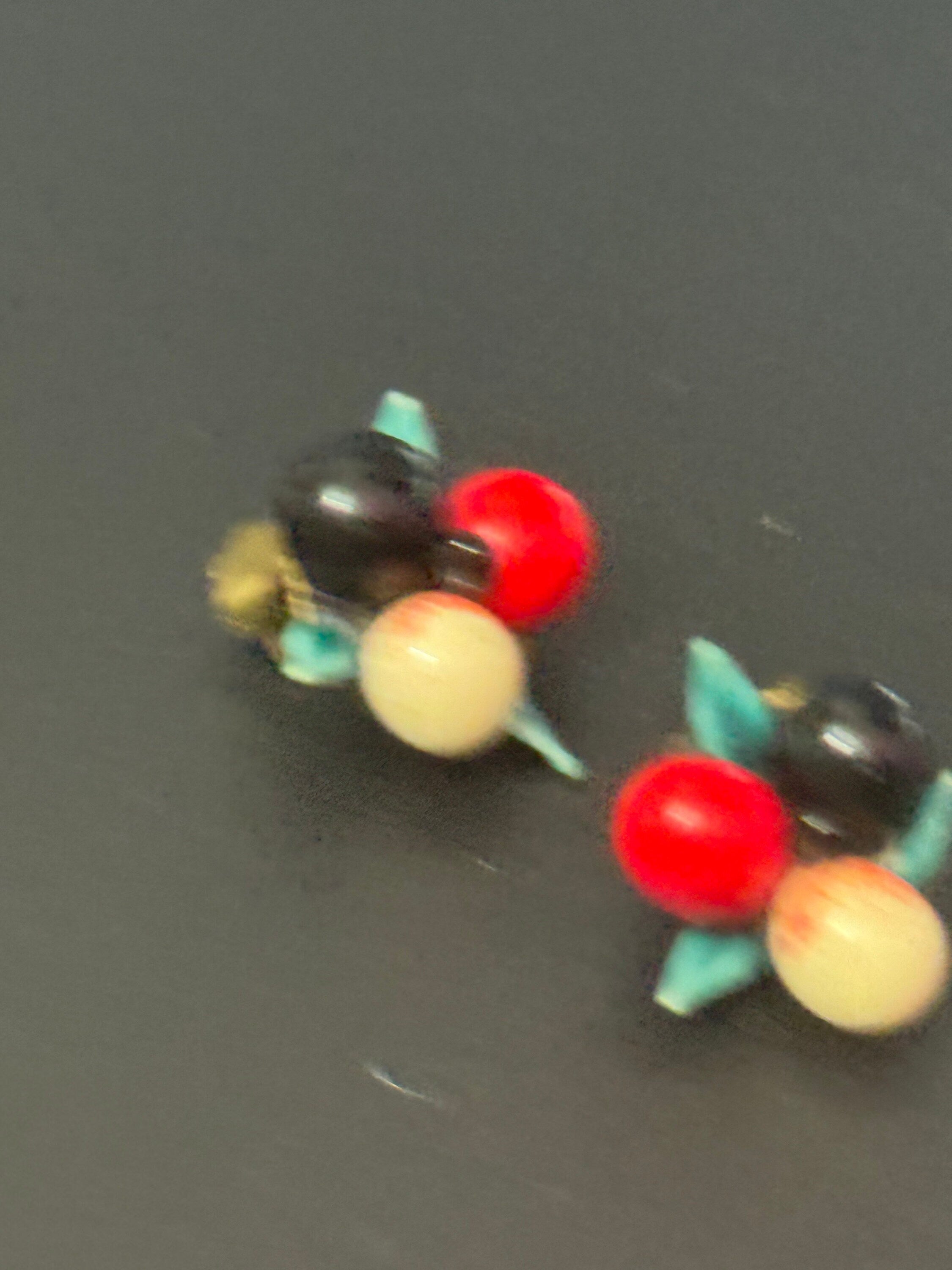 Antique FRUIT Basket clip on stud earrings 1930s