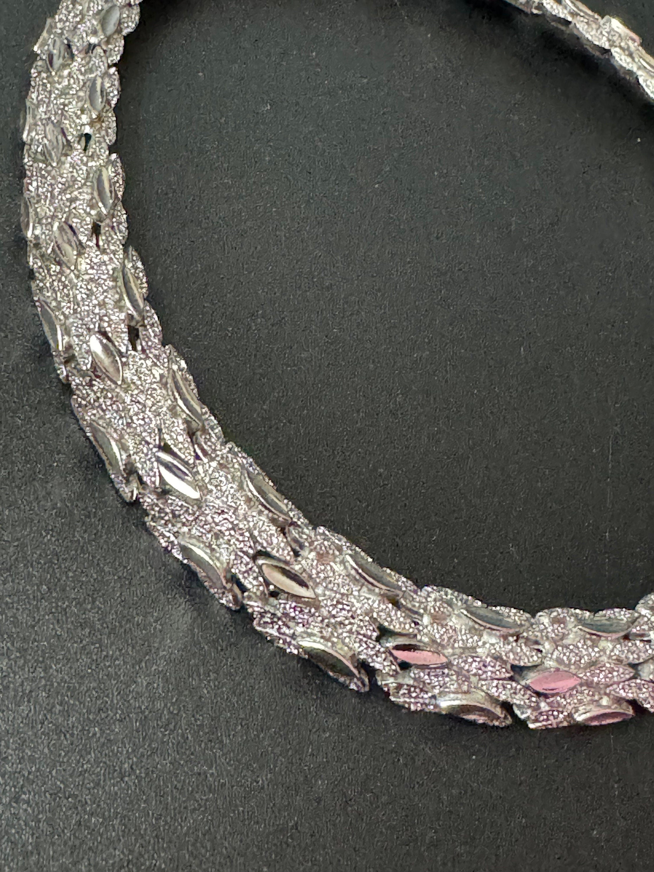 Petite fit slim neck Vintage modernist textured silver tone chain link choker necklace 36.5cm