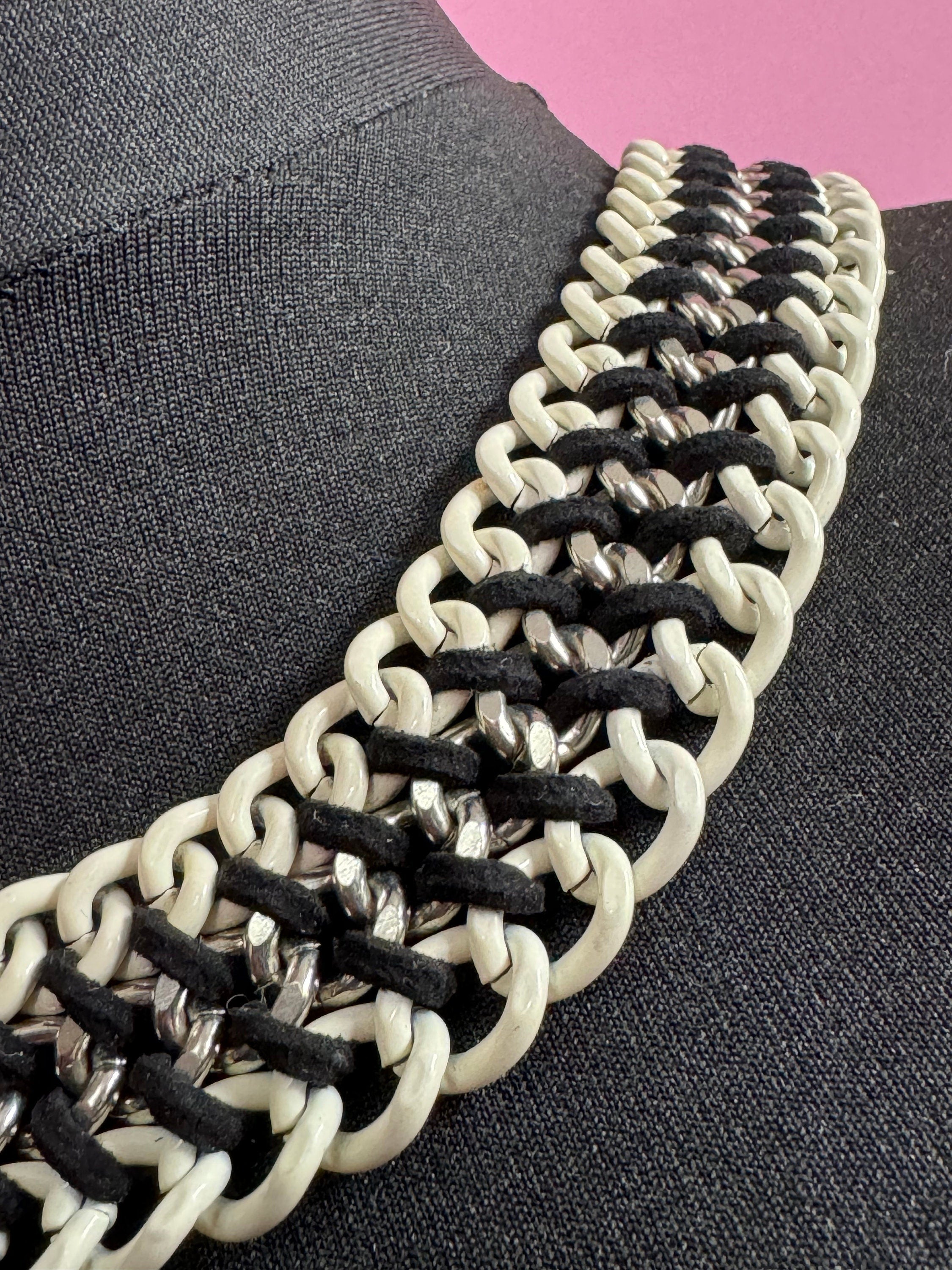 Retro Enamel Chainmail Choker: Brutalist Egyptian Necklace