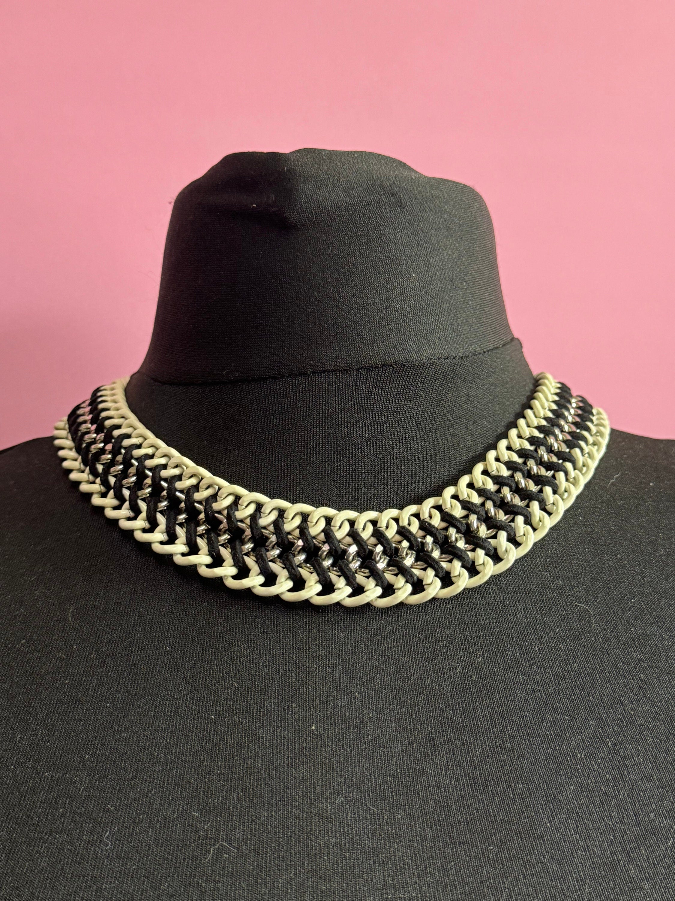 Retro Enamel Chainmail Choker: Brutalist Egyptian Necklace