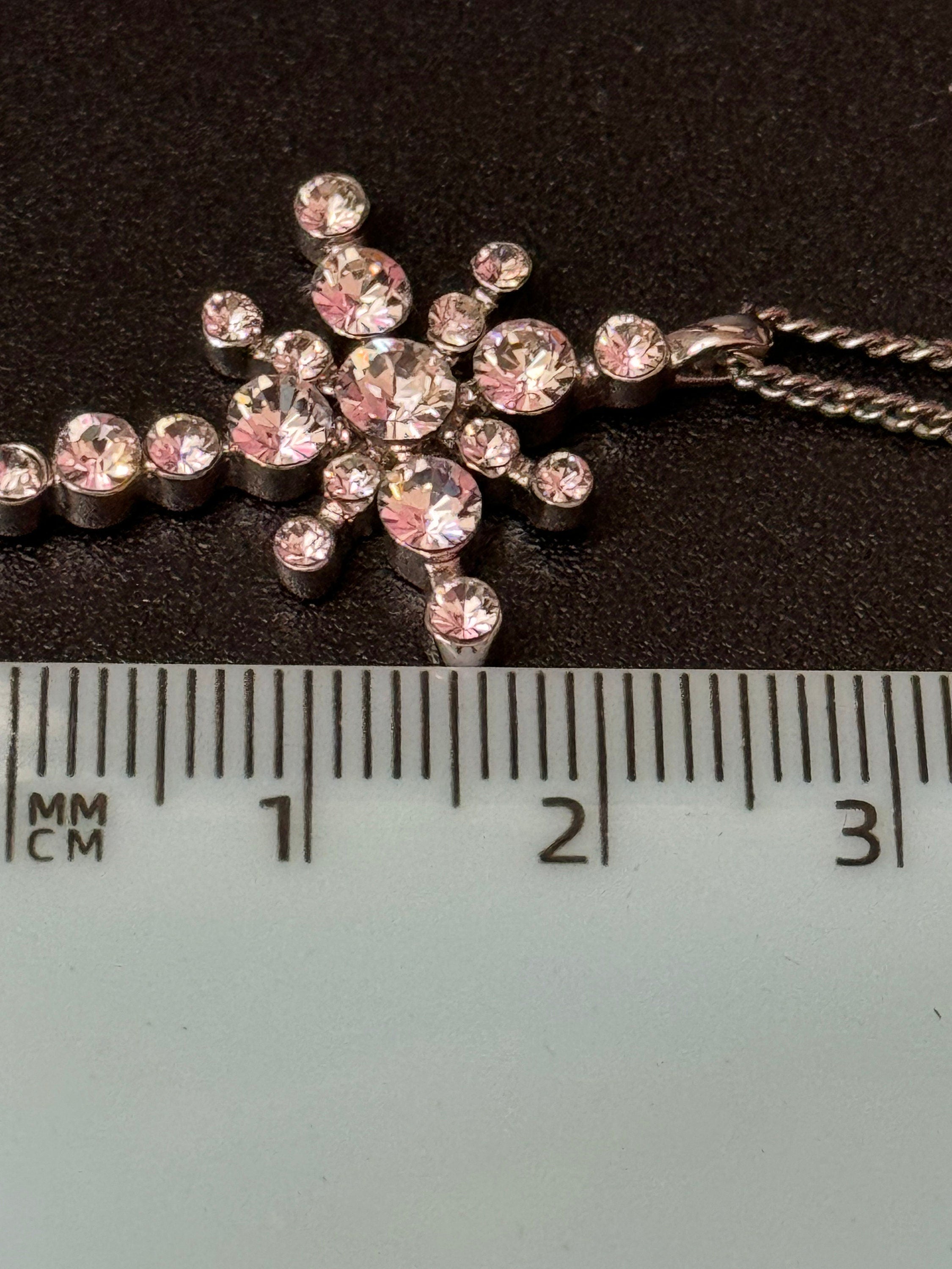 Vintage signed JBK camrose and cross silver plated clear crystal cross pendant on a 50cm chain