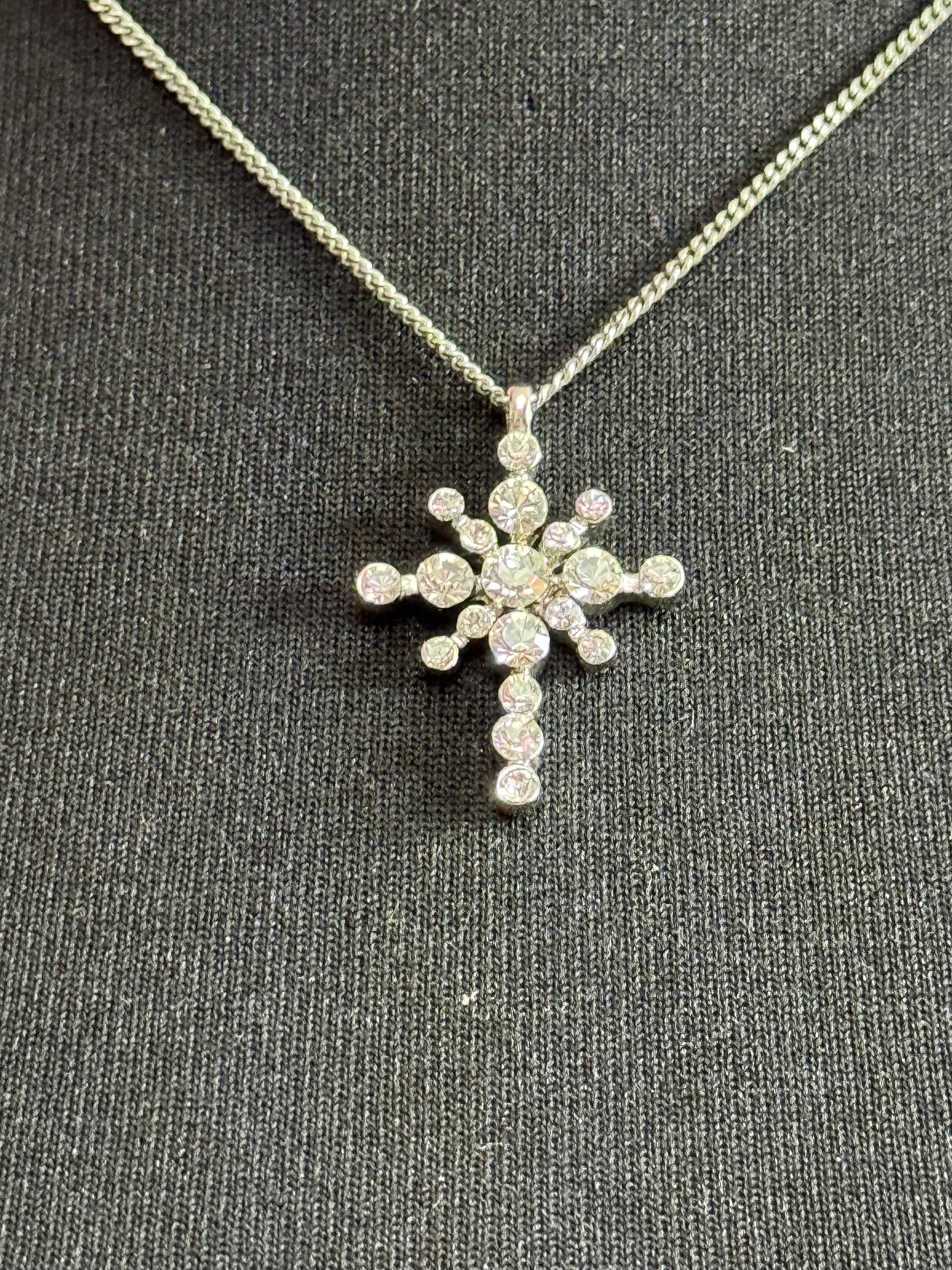 Vintage signed JBK camrose and cross silver plated clear crystal cross pendant on a 50cm chain