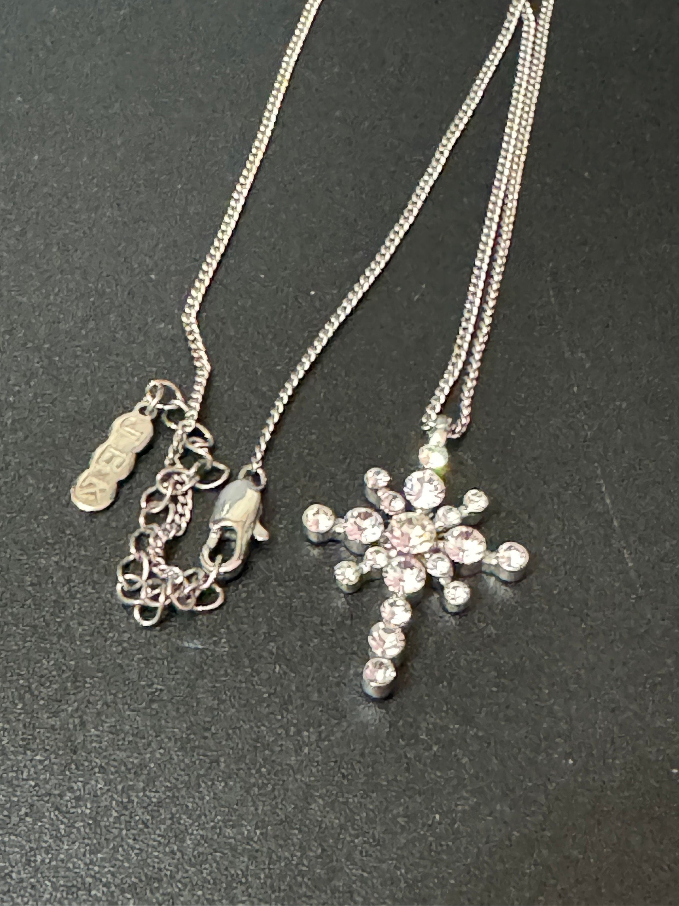 Vintage signed JBK camrose and cross silver plated clear crystal cross pendant on a 50cm chain