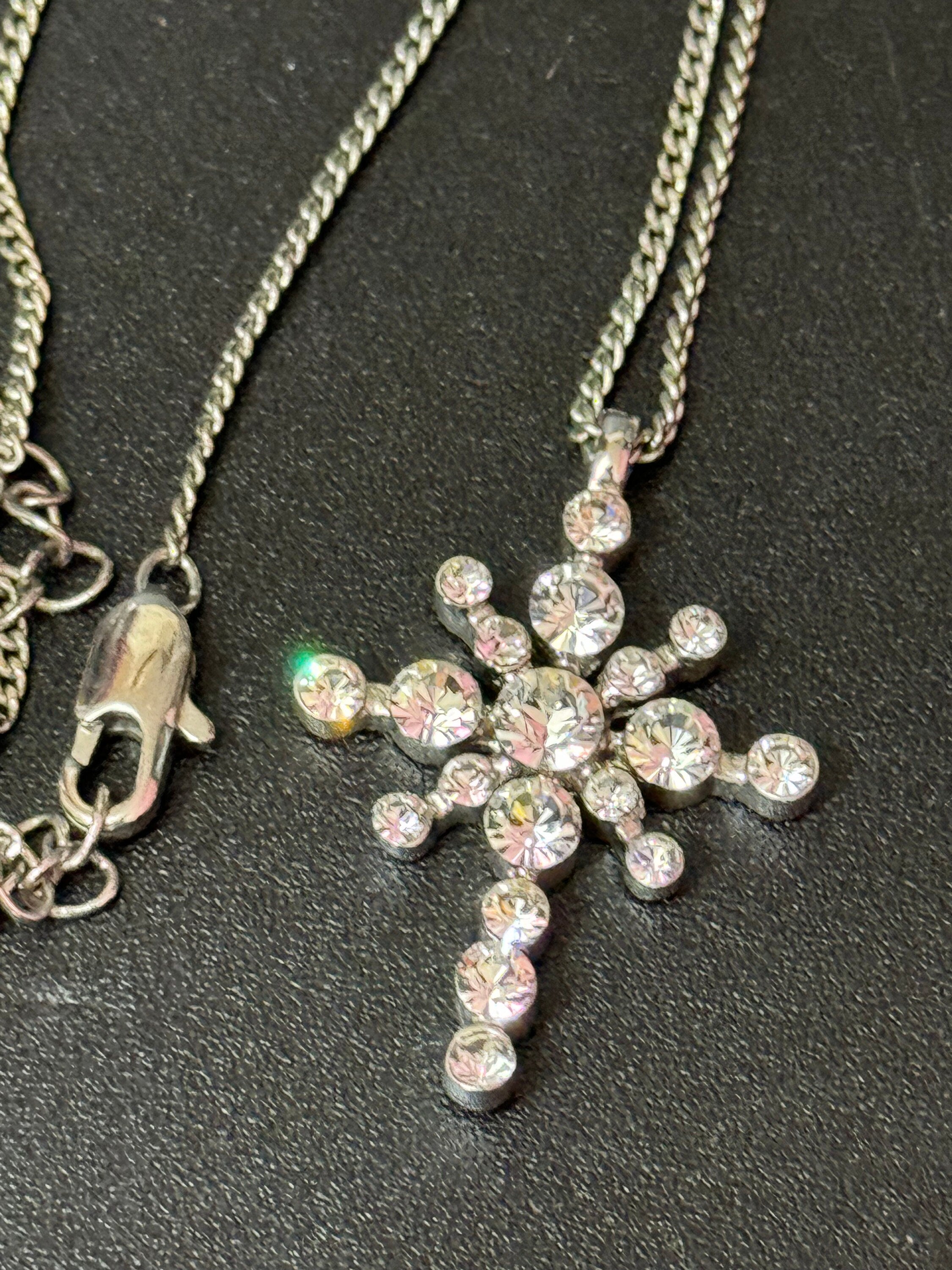 Vintage signed JBK camrose and cross silver plated clear crystal cross pendant on a 50cm chain