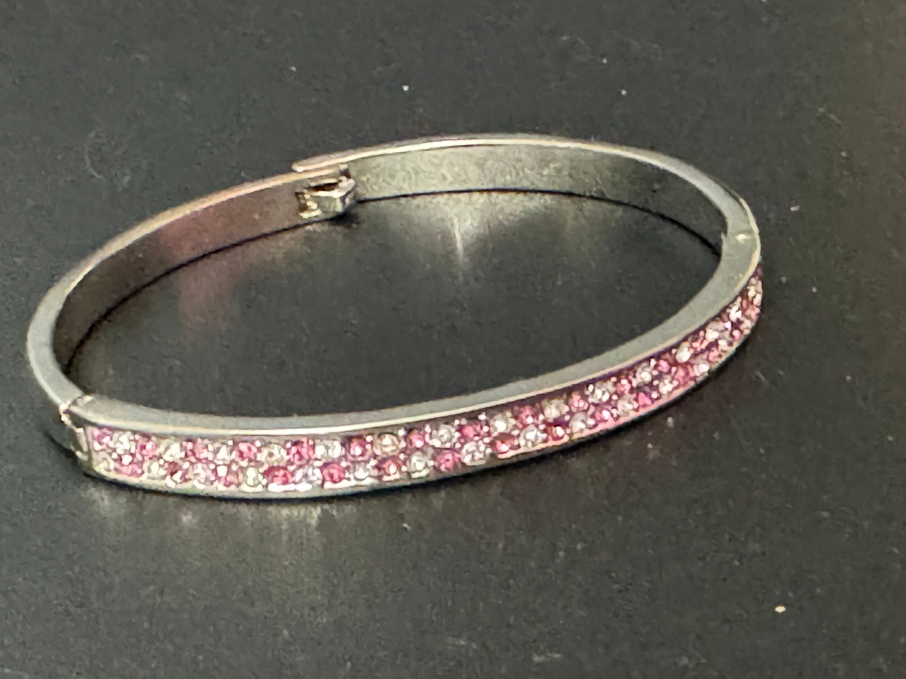 slim bangle bracelet with pink glass rhinestones, vintage