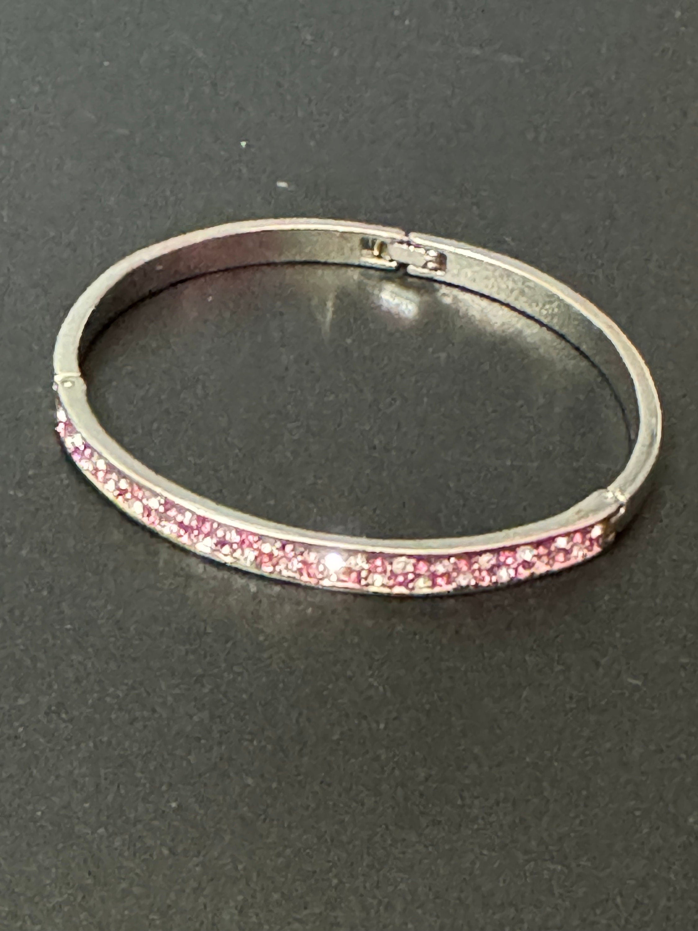 slim bangle bracelet with pink glass rhinestones, vintage