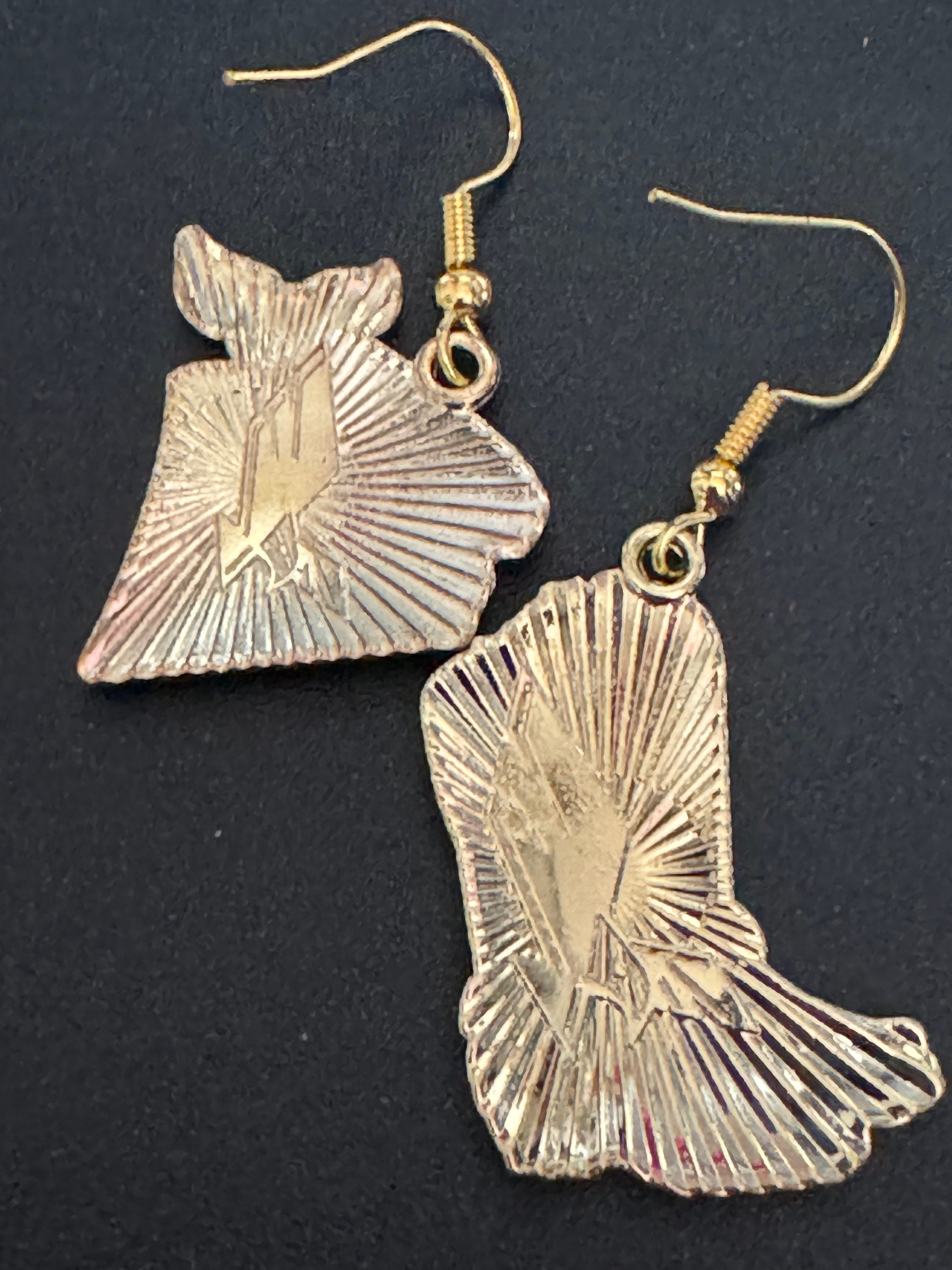 Cowboy boot and pink cowgirl bandana dangly earrings Dolly Parton jewellery pierced Western 2.0 gold tone brown enamel