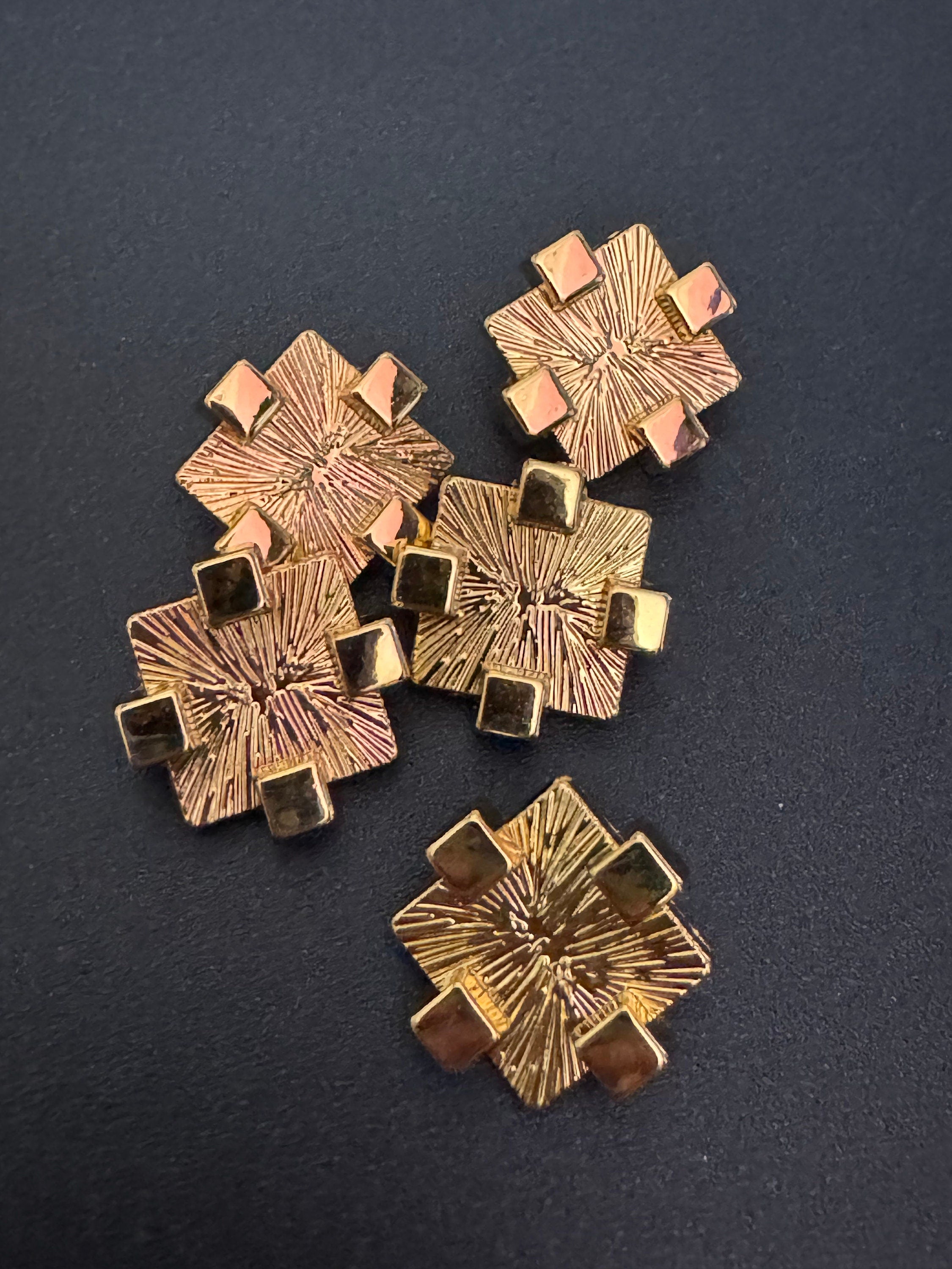 17mm Brutalist Gold Tone Metal Buttons: Geometric Square Design (Pack of 5)