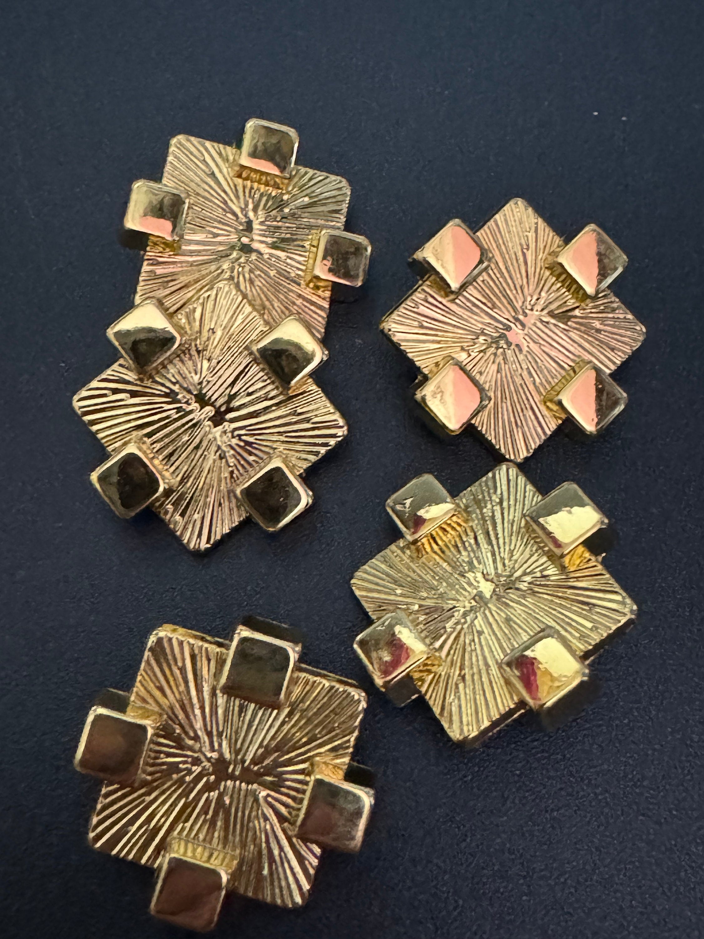 17mm Brutalist Gold Tone Metal Buttons: Geometric Square Design (Pack of 5)