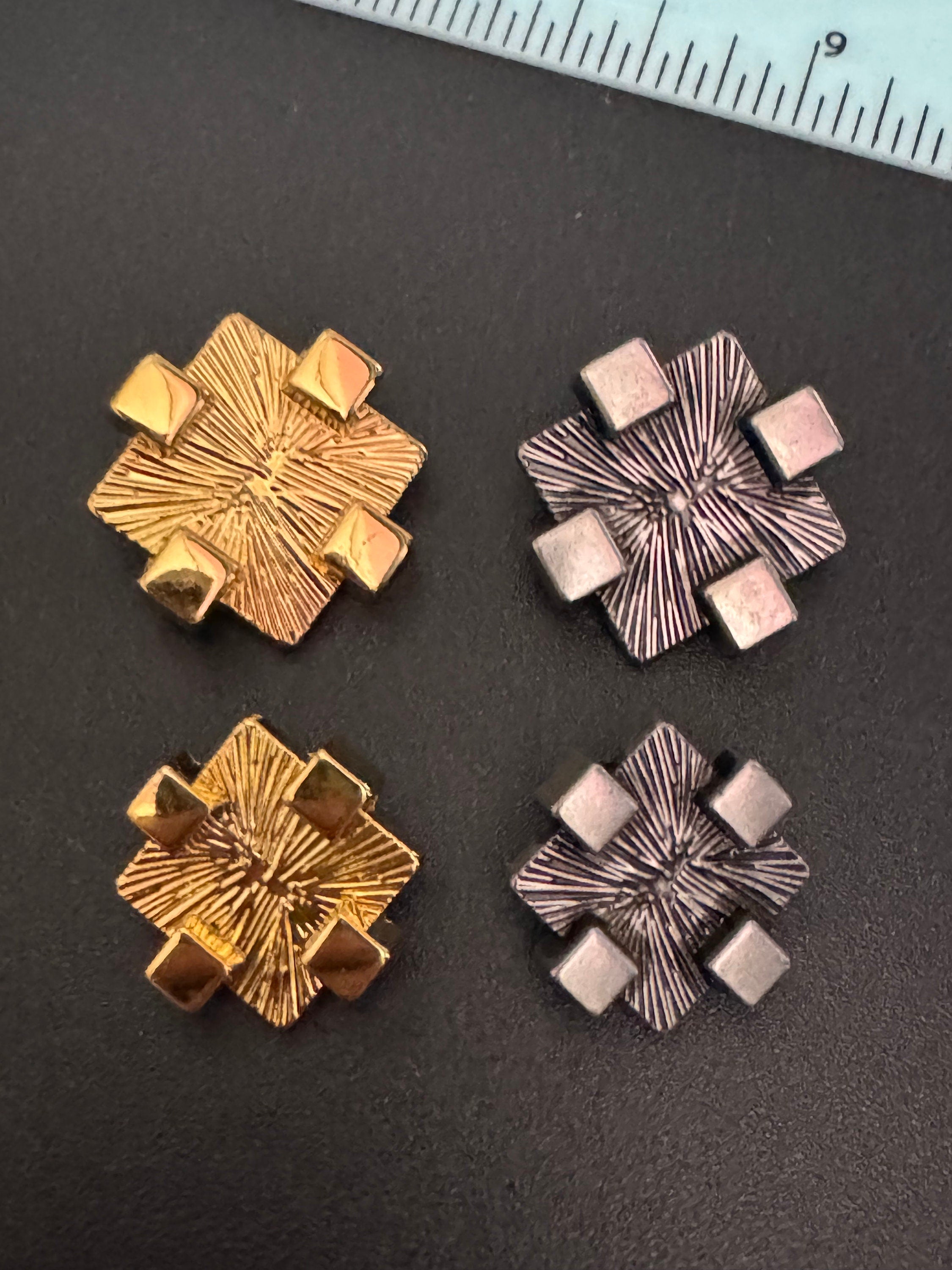 Brutalist Textured Steel Buttons: Dark Silver Geometric Metal (Pack of 5) 17mm