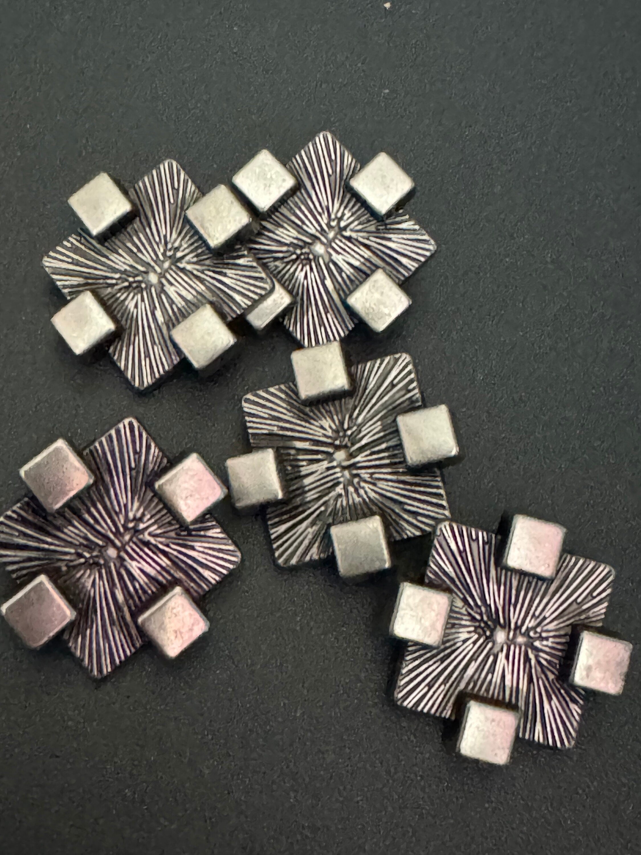 Brutalist Textured Steel Buttons: Dark Silver Geometric Design (Pack of 5)