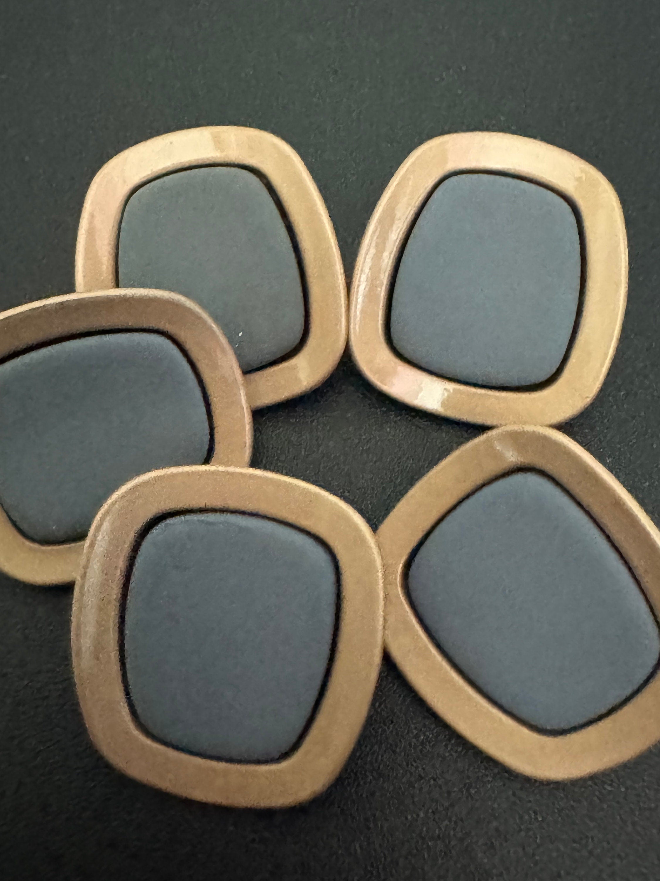 Matte Gold Metal Buttons: Irregular Square Design, Earth Tone Colors - 24mm, Pack of 5