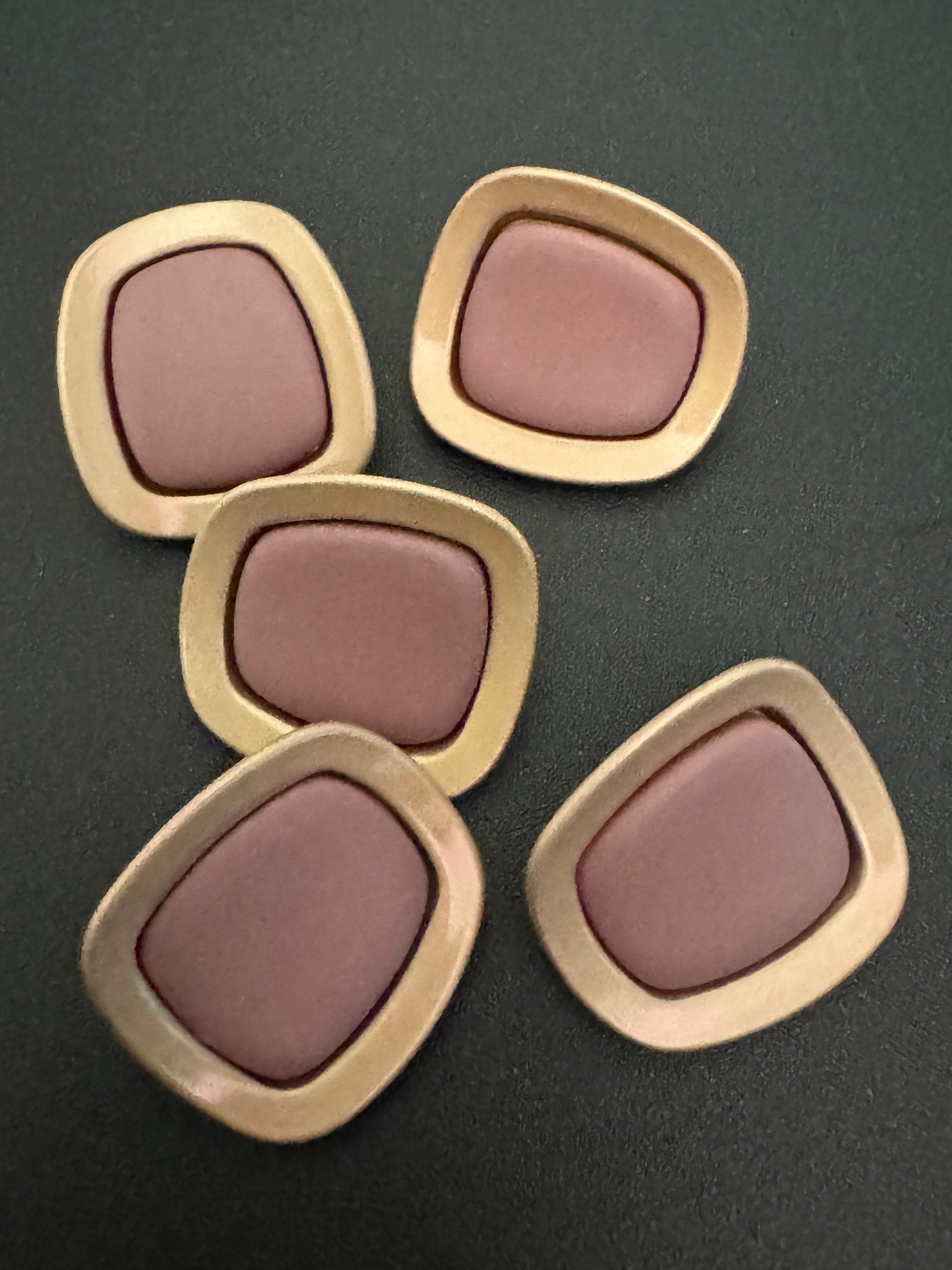 Matte Gold Metal Buttons: Irregular Square Design, Earth Tone Colors - 24mm, Pack of 5