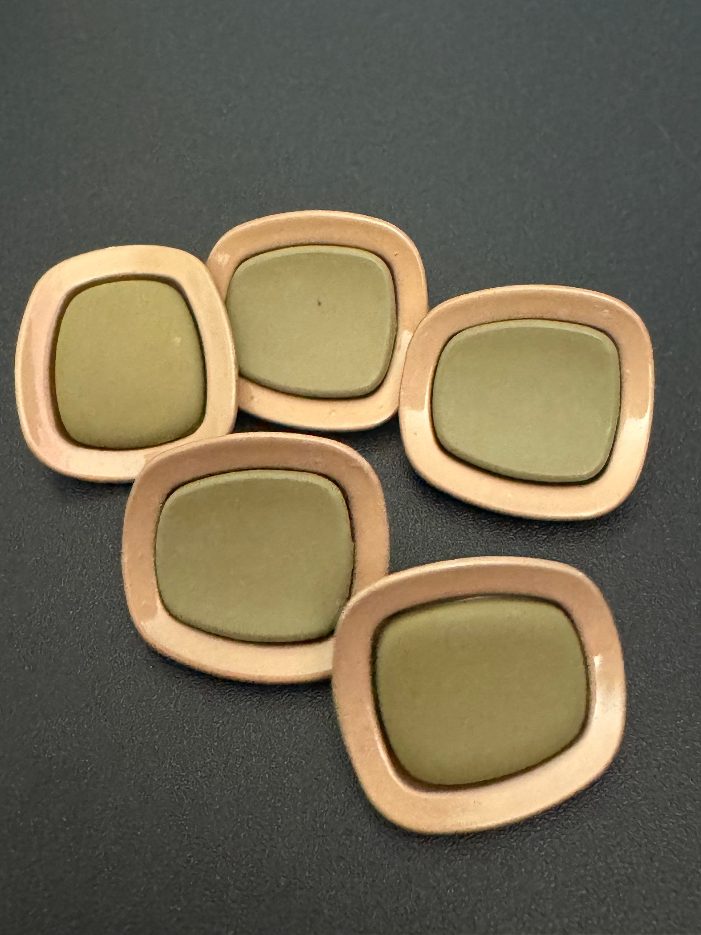 Matte Gold Metal Buttons: Irregular Square Design, Earth Tone Colors - 24mm, Pack of 5