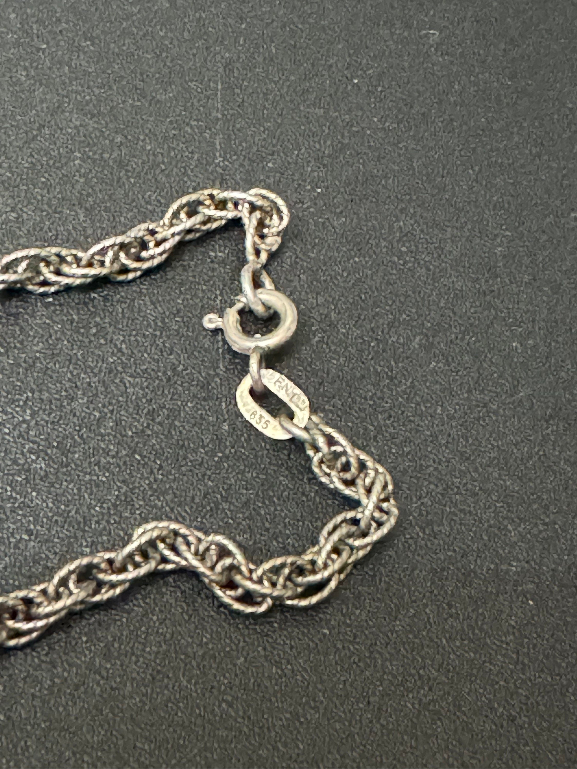 Vintage 1970s German 835 silver long rope chain black ball and glass bar beaded station necklace 21grams 32 inch