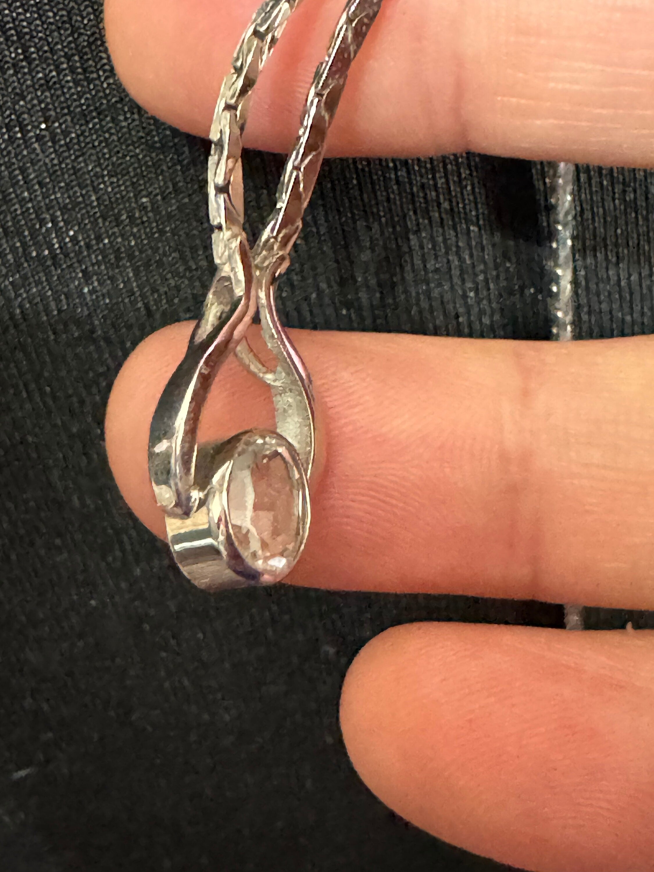 Vintage 800 Silver Diamanté Pendant Necklace - 1970s Oval Rivière