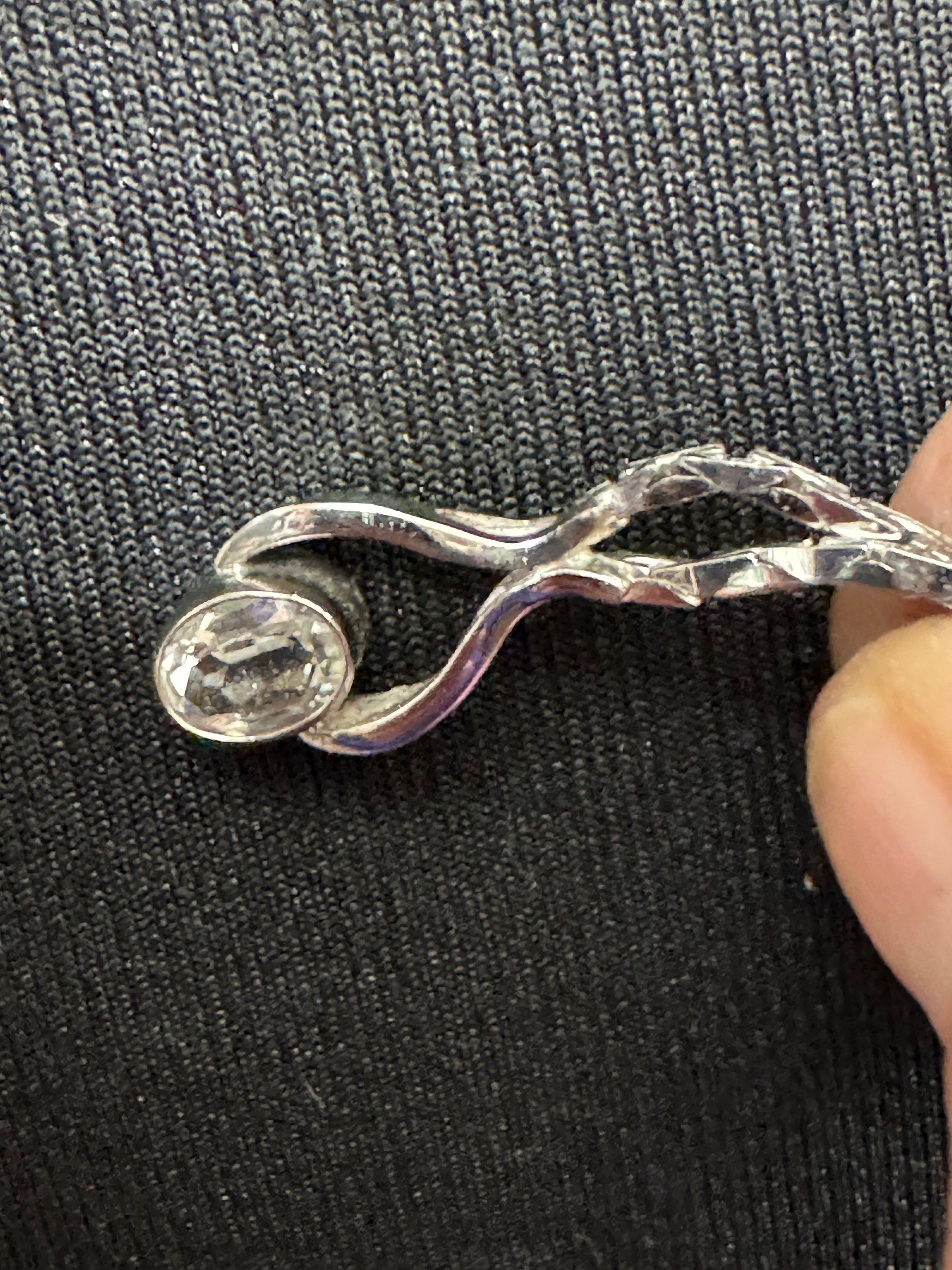 Vintage 800 Silver Diamanté Pendant Necklace - 1970s Oval Rivière