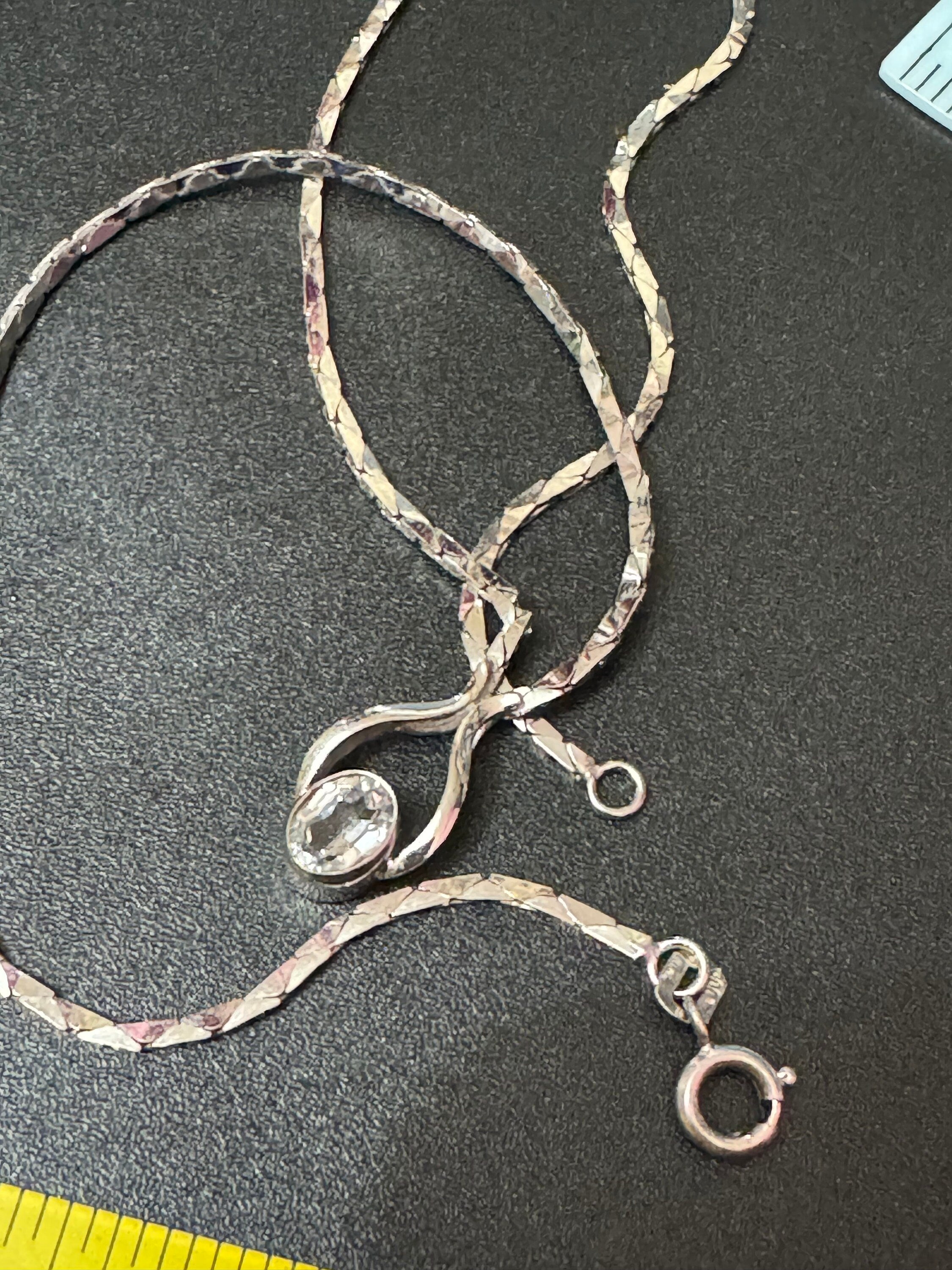 Vintage 800 Silver Diamanté Pendant Necklace - 1970s Oval Rivière