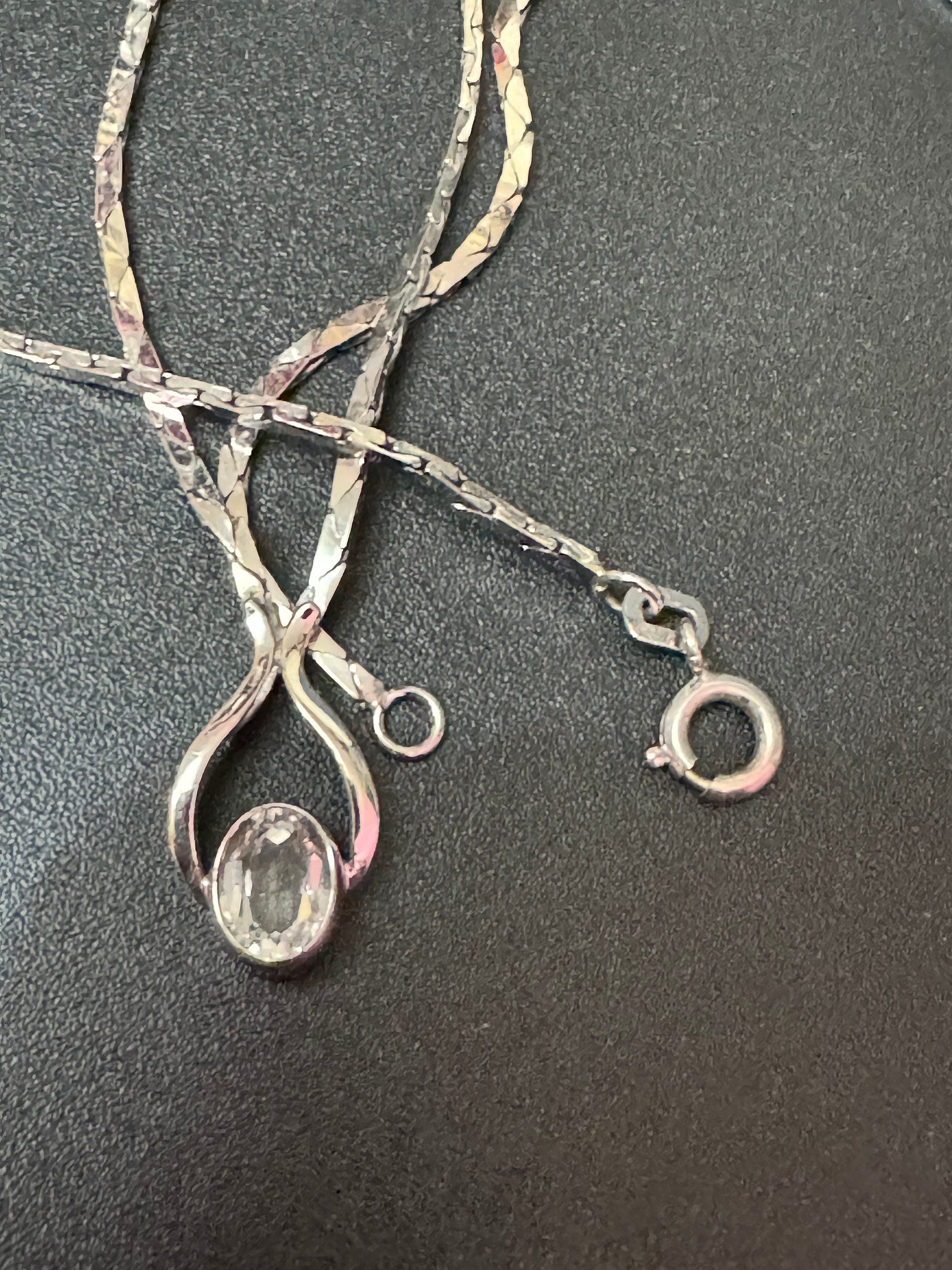 Vintage 800 Silver Diamanté Pendant Necklace - 1970s Oval Rivière