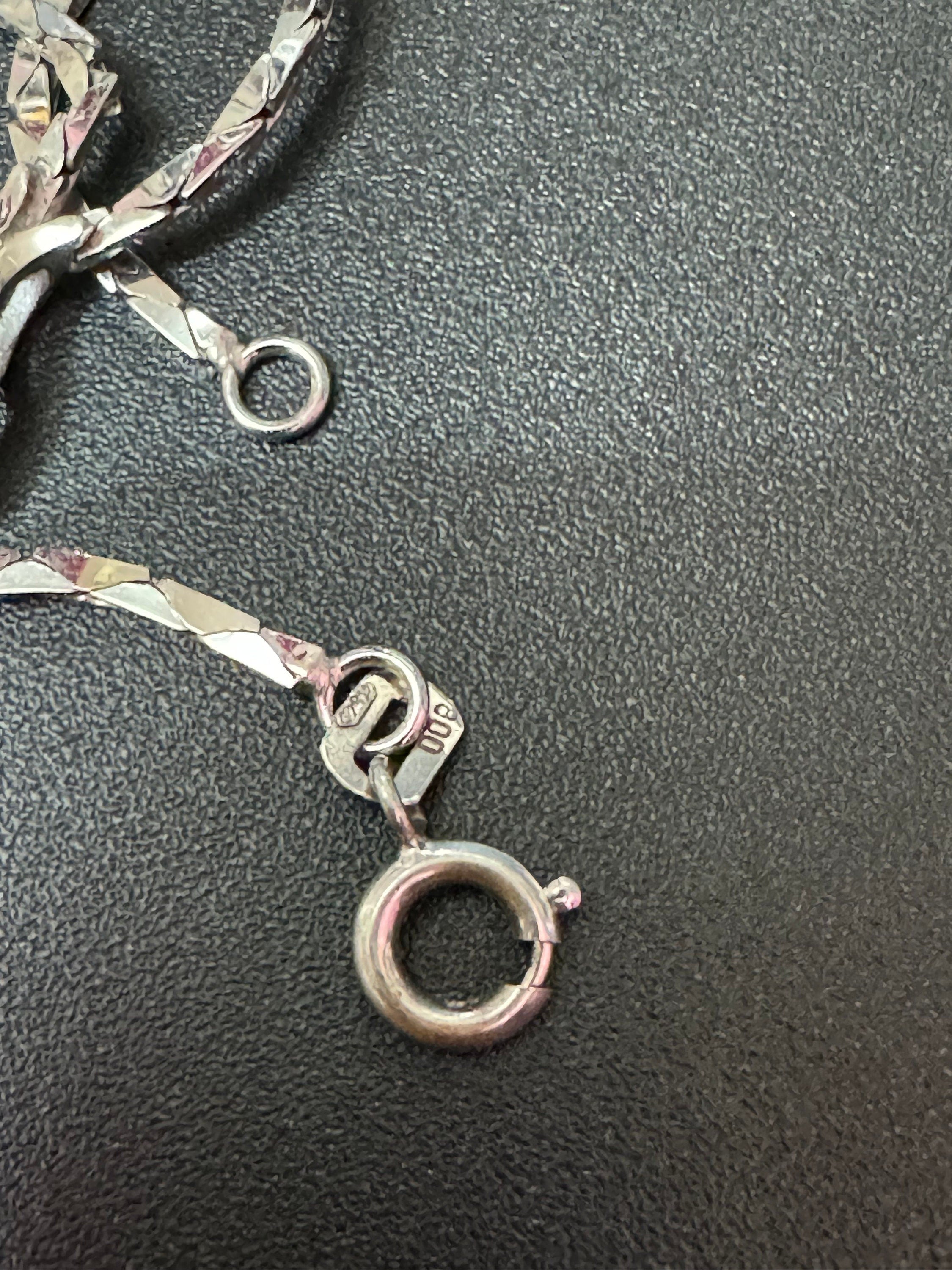 Vintage 800 Silver Diamanté Pendant Necklace - 1970s Oval Rivière