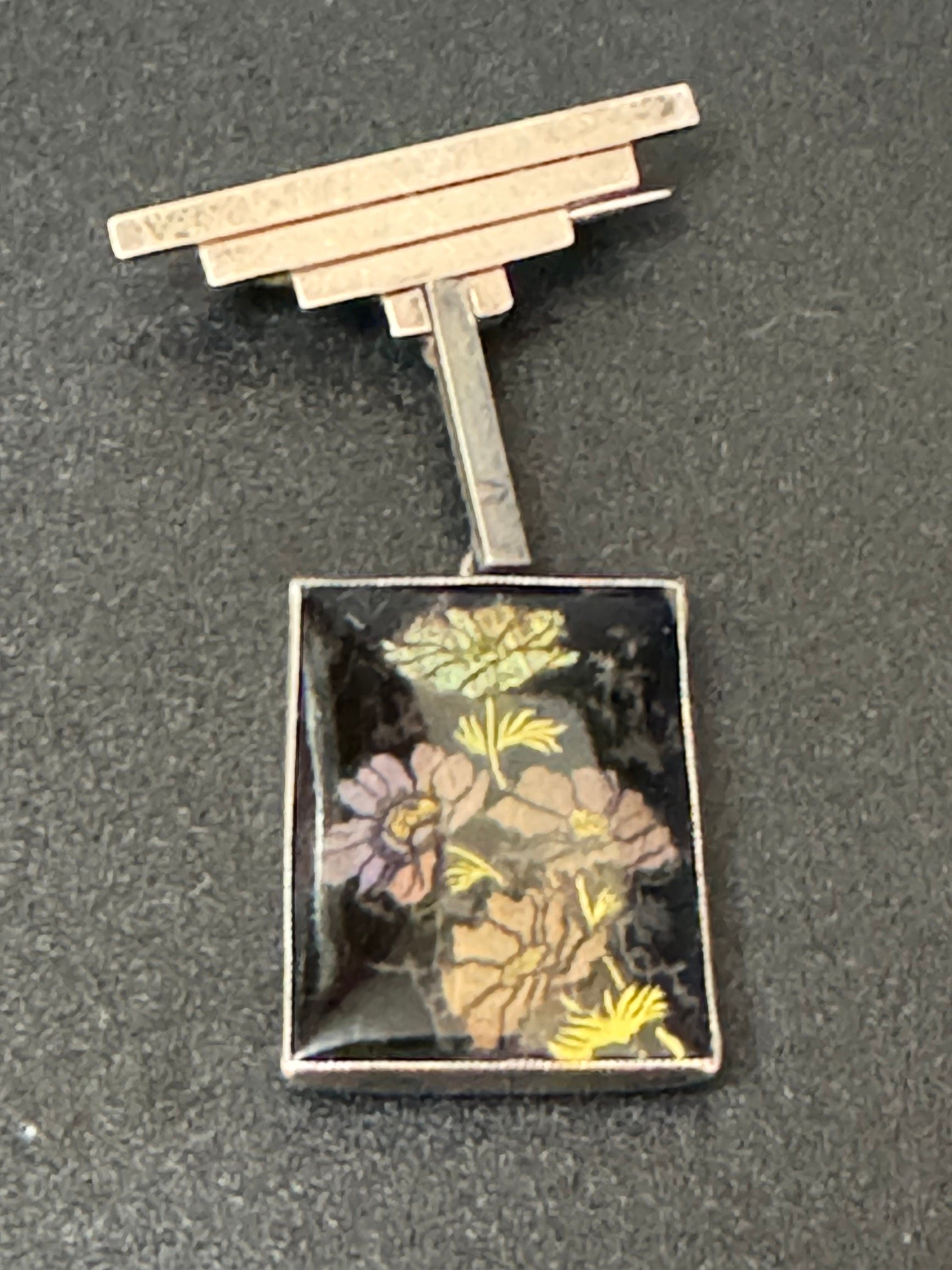 Vintage 925 Silver pastel Blue pink Butterfly Wing art deco pendant dangle brooch