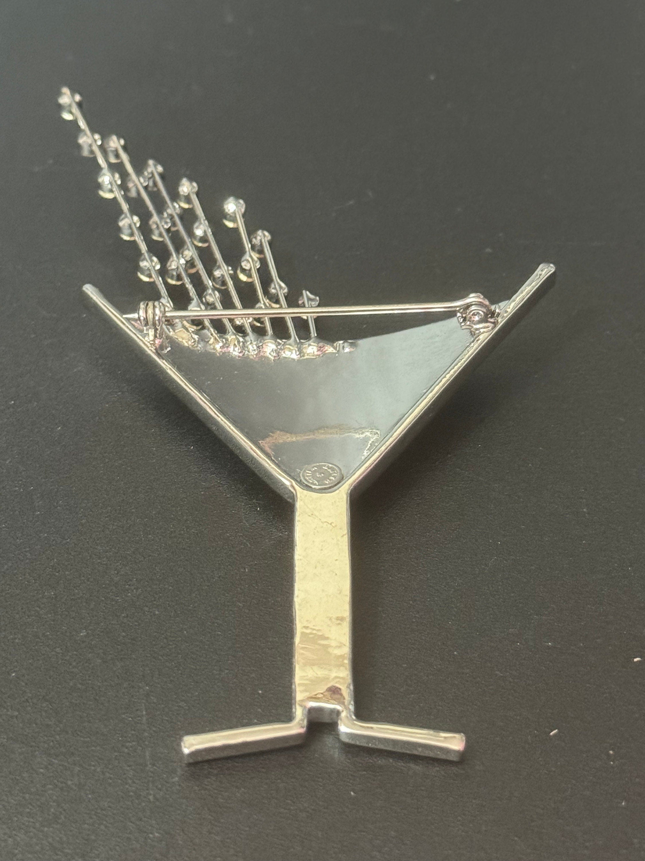 Signed butler and Wilson AB aurora borealis rainbow diamanté champagne cocktail glass brooch 12cm