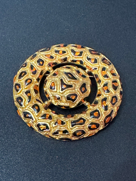 Signed Craft Vintage gold tone animal leopard print statement brooch designer