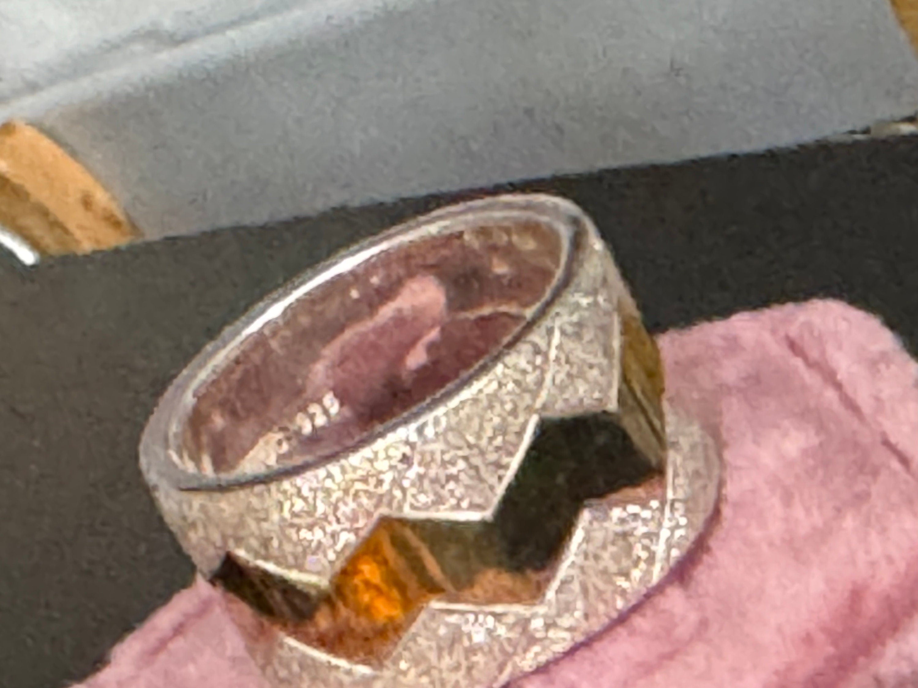 Tggc Viorelli Size Q wide 925 sterling silver and gold tone modernist band ring 9.5 grams full birm hallmarks