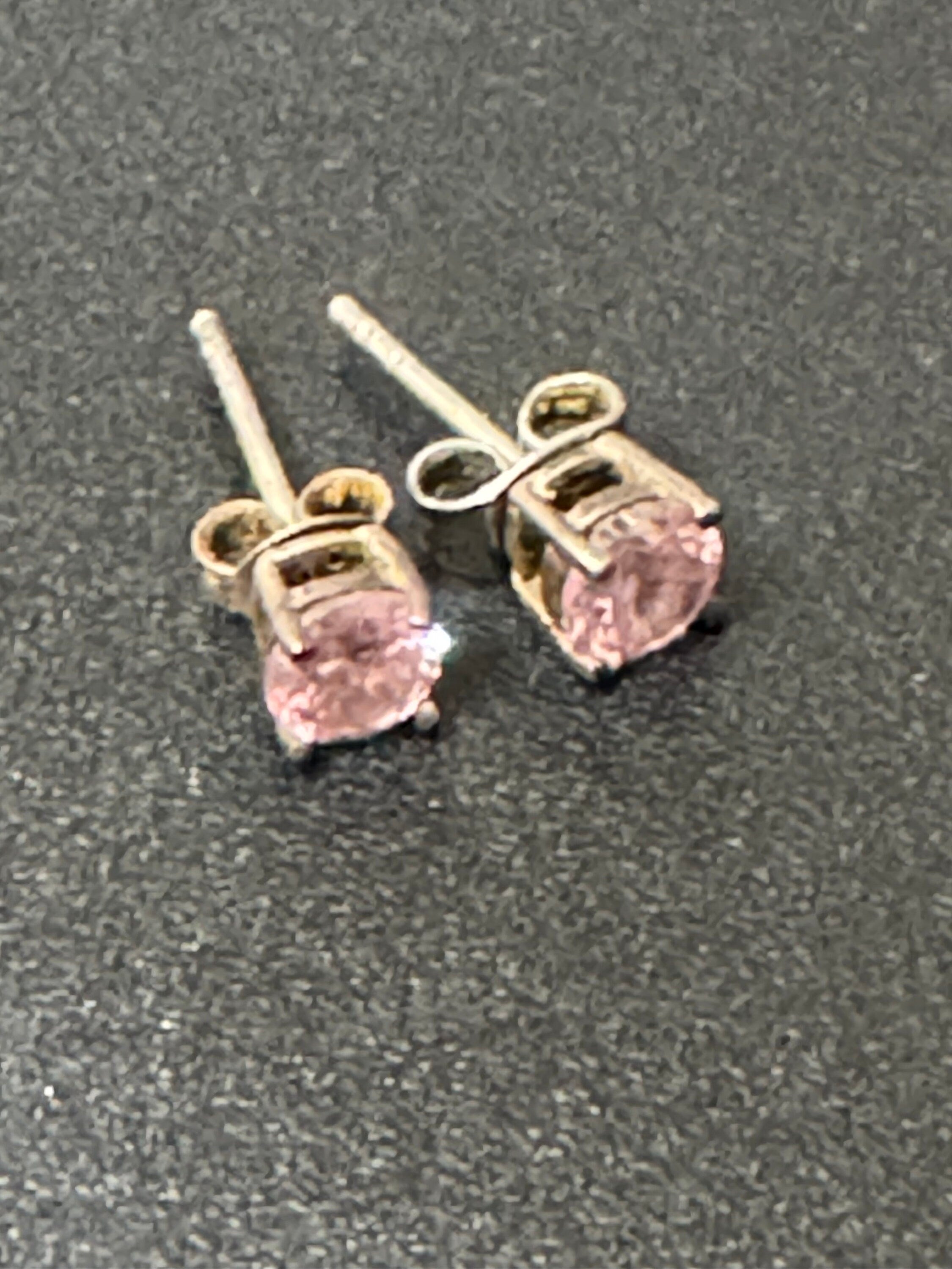 Vintage 925 Sterling silver pink diamanté small round stud earrings pierced