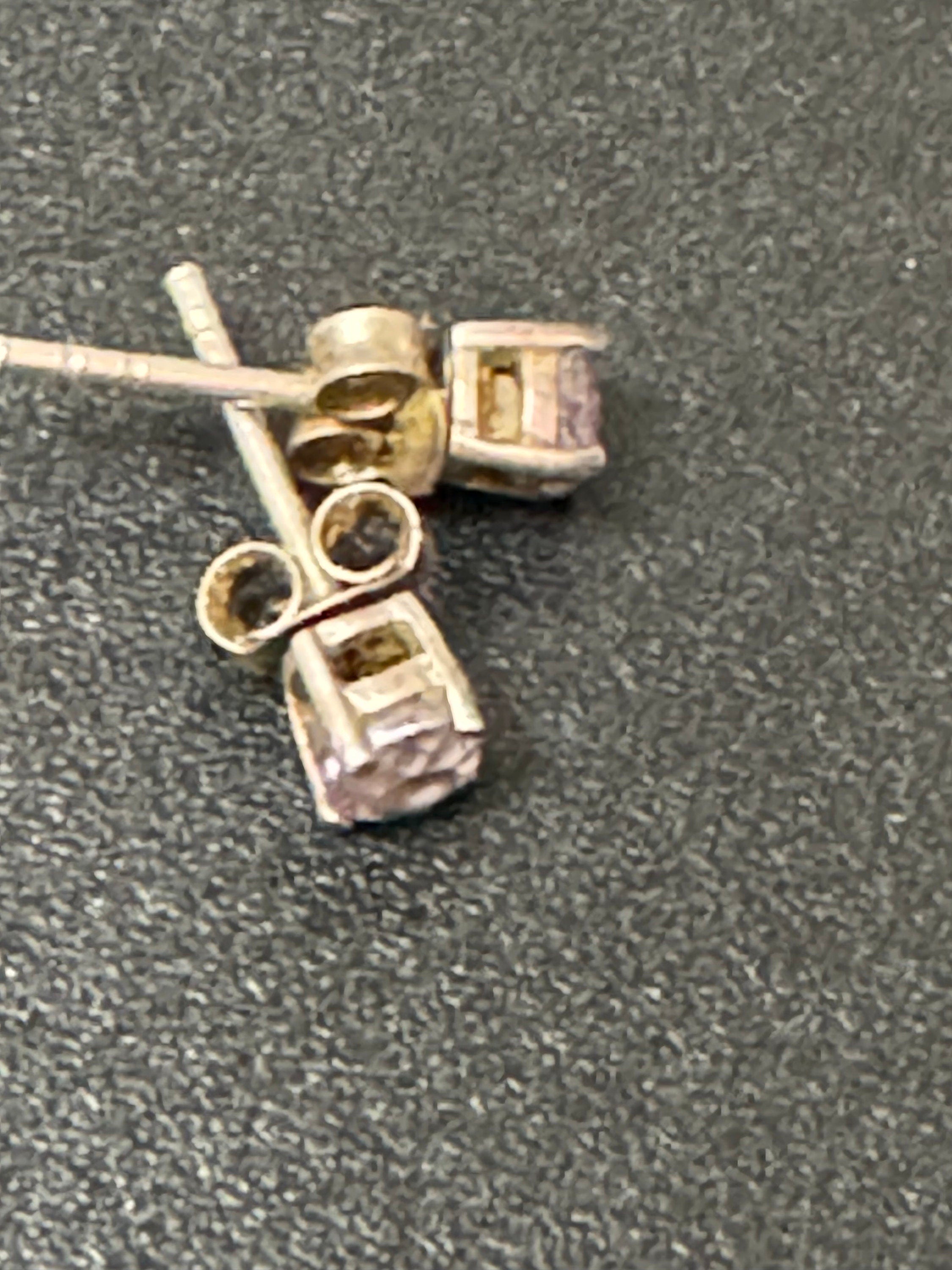 Vintage 925 Sterling silver pink diamanté small oval stud earrings pierced