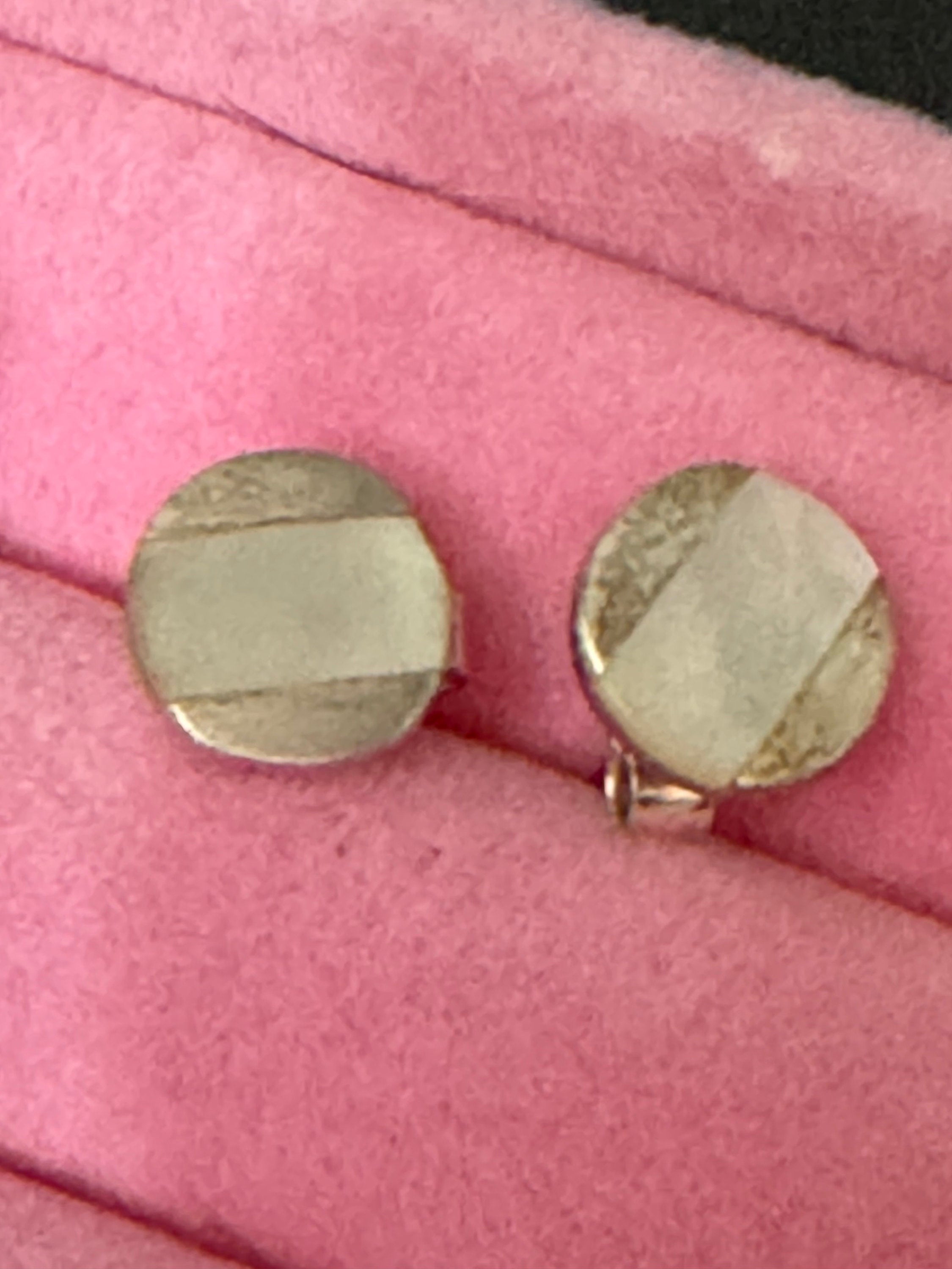 retro 925 Sterling silver small round pearl inlay disc stud earrings pierced