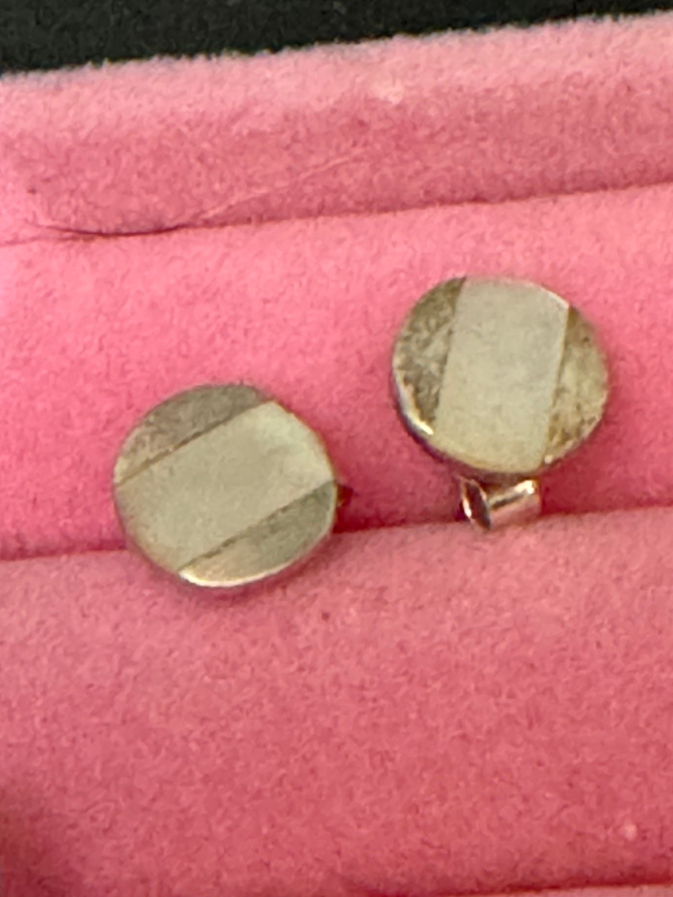 retro 925 Sterling silver small round pearl inlay disc stud earrings pierced