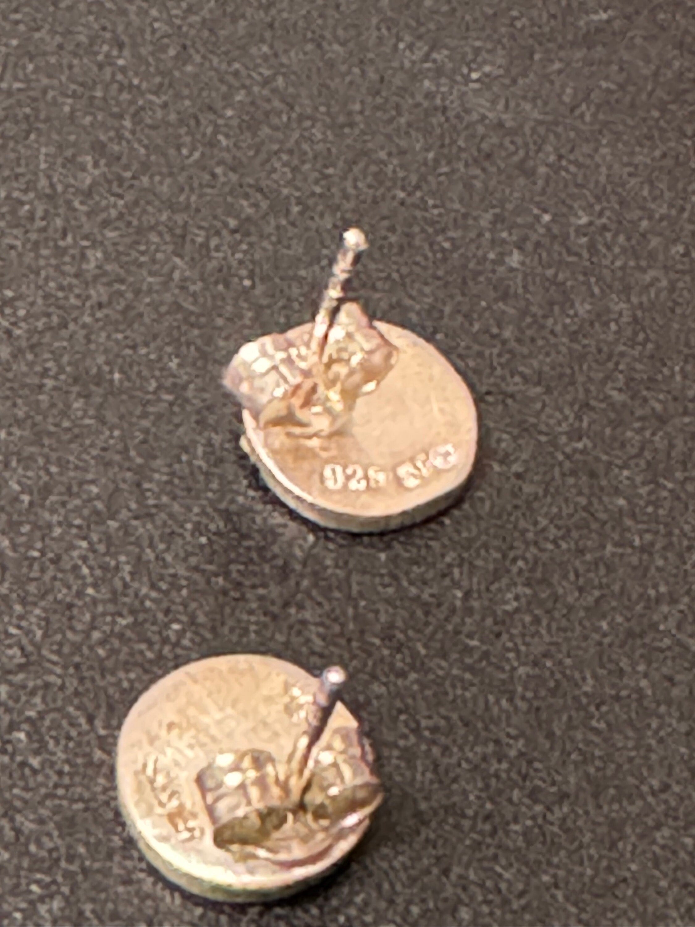 retro 925 Sterling silver small round pearl inlay disc stud earrings pierced