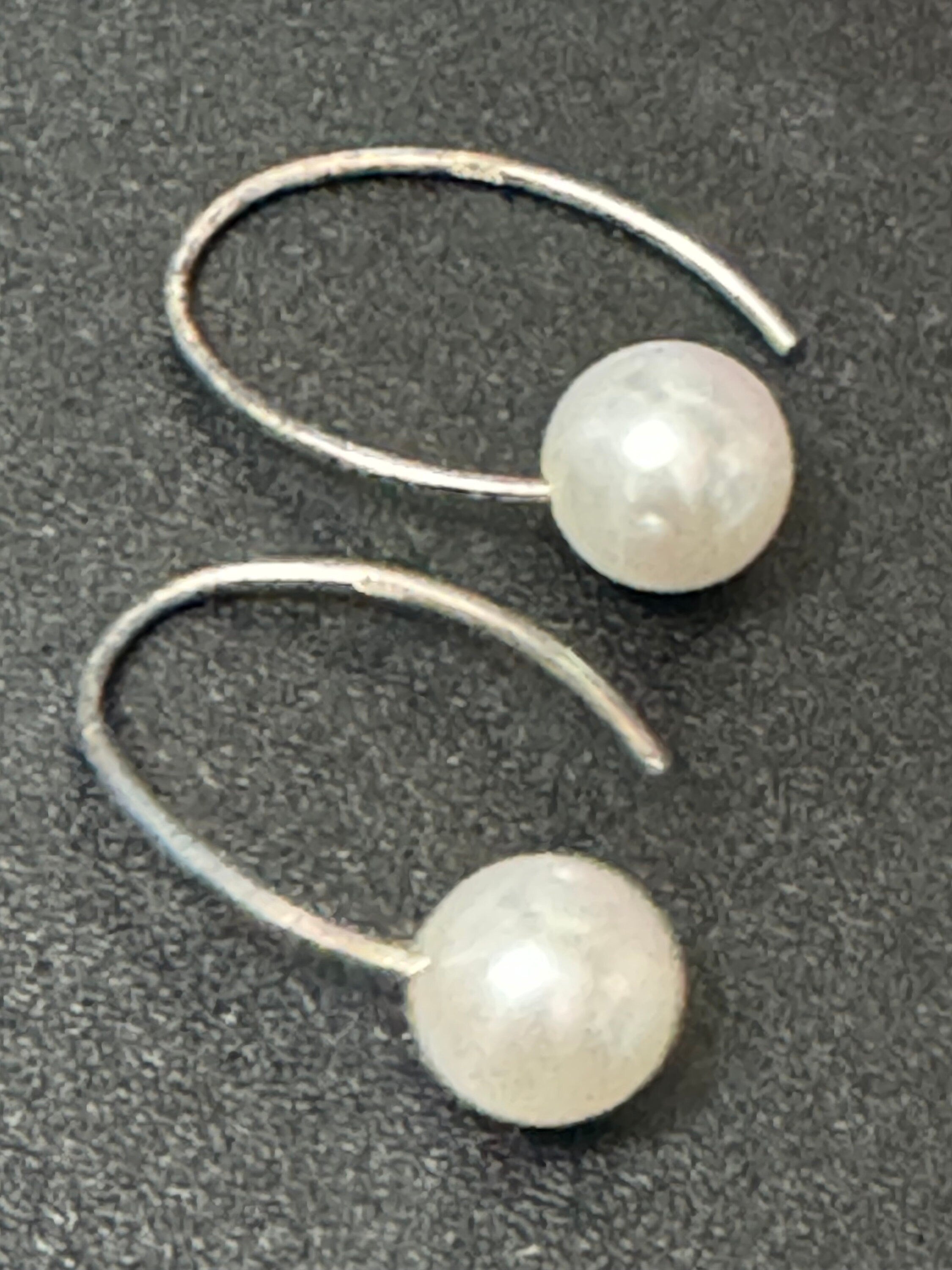925 Sterling silver faux pearl small hoop hook stud earrings