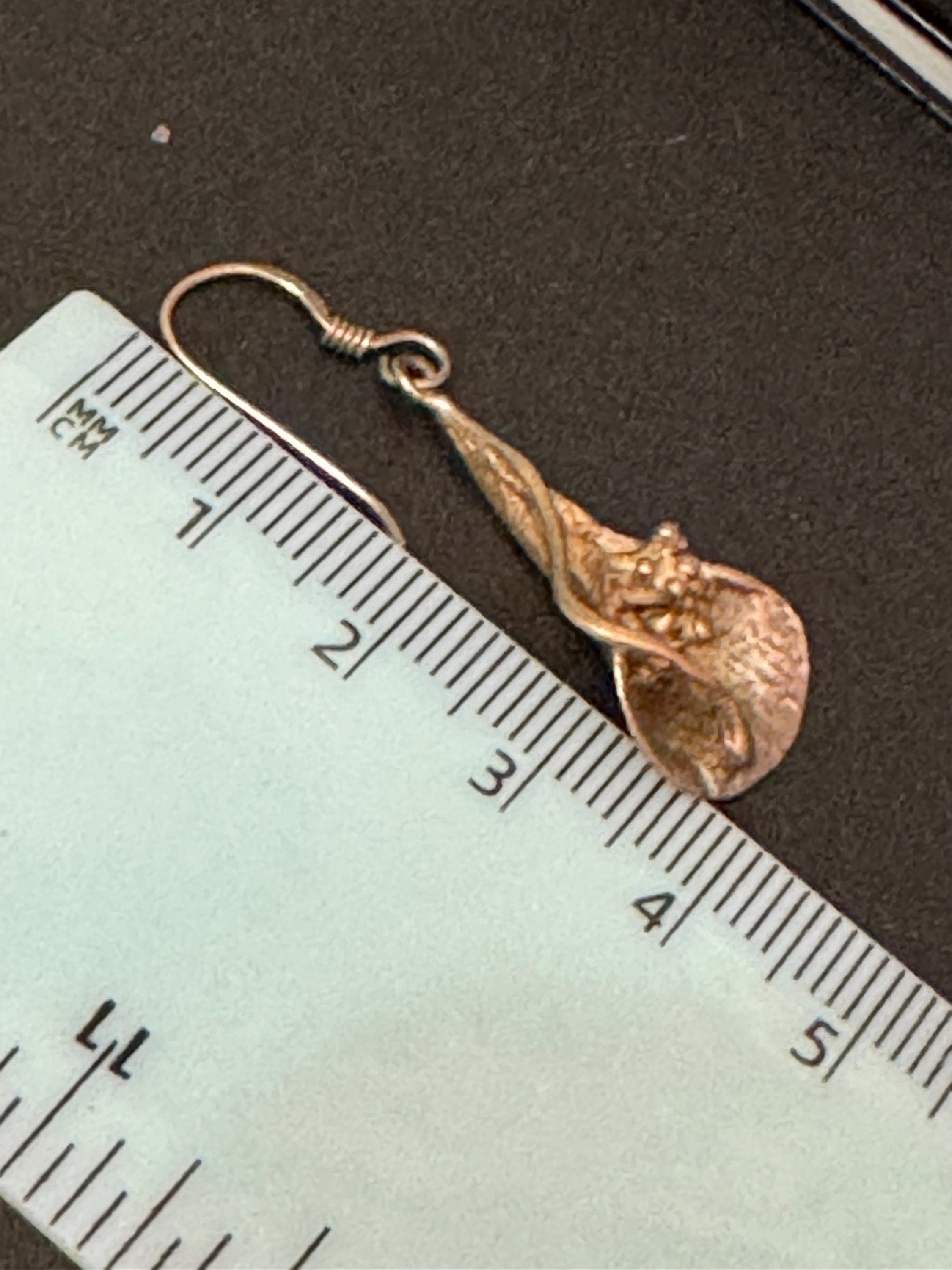 Vintage handmade artisan 925 sterling silver gilt floral nature inspired drop earrings pierced ears modernist