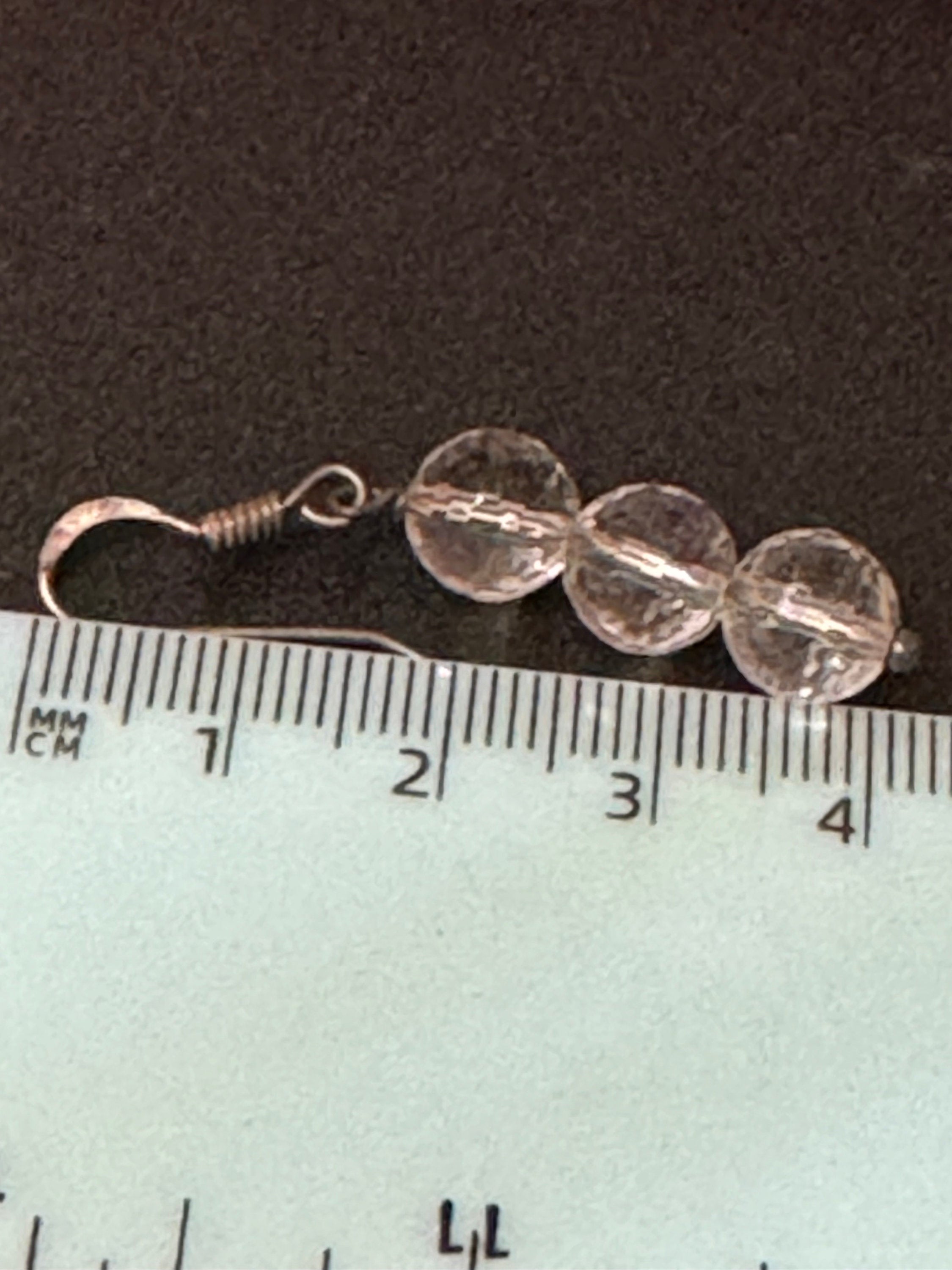 Vintage handmade 925 sterling silver ckear faceted beaded crystal drop earrings pierced ears modernist