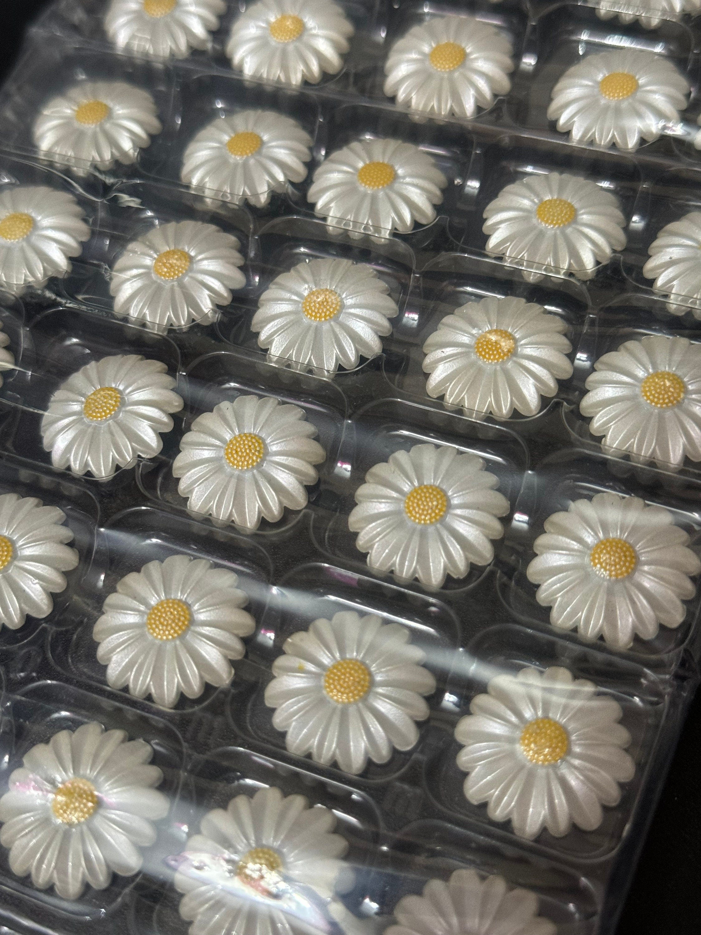 Daisy Buttons: 20mm White Pearl Enamel, Matte Silver Tone (Pack of 5)