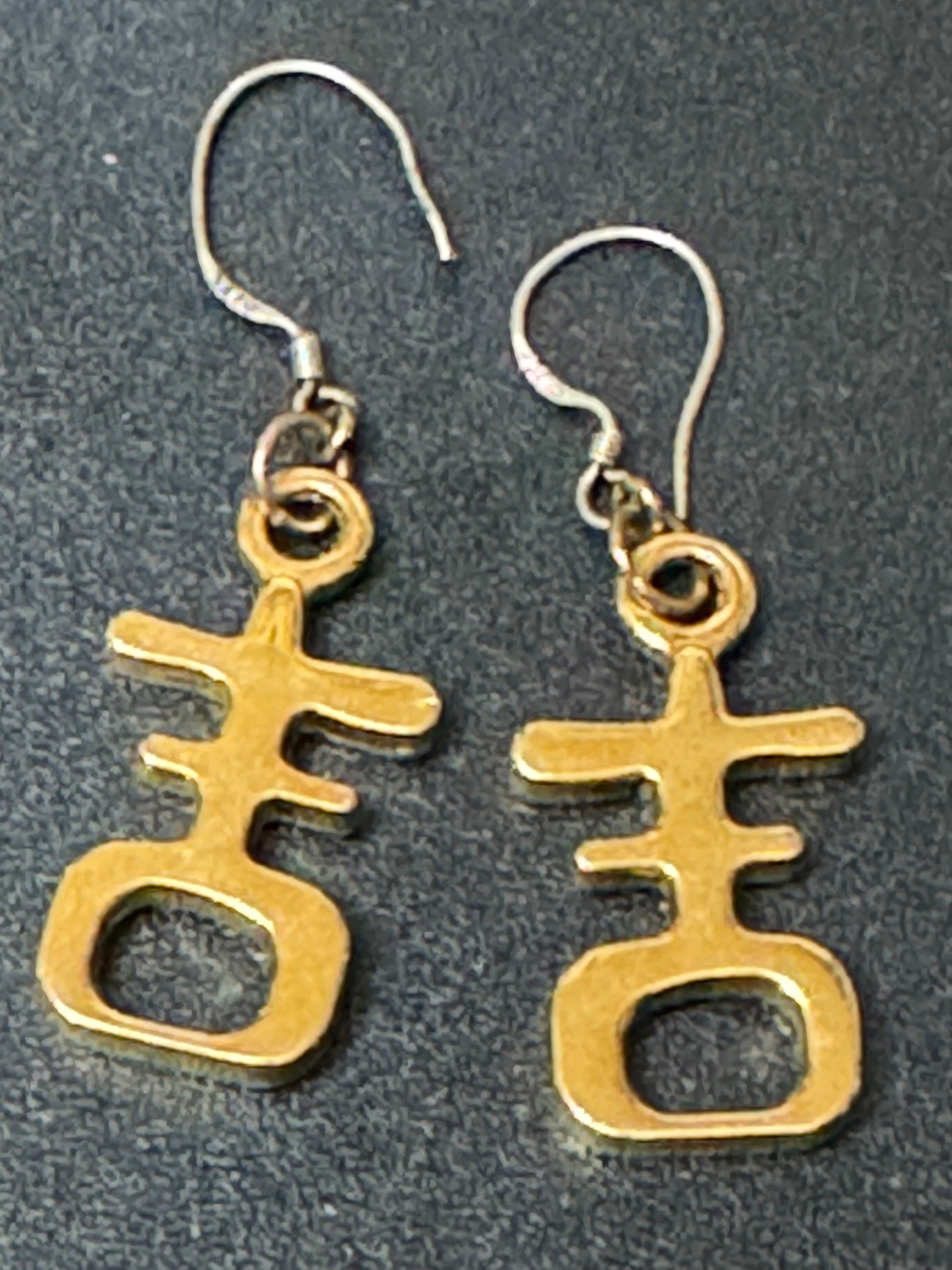 925 silver gold tone Chinese gut symbol lucky earrings
