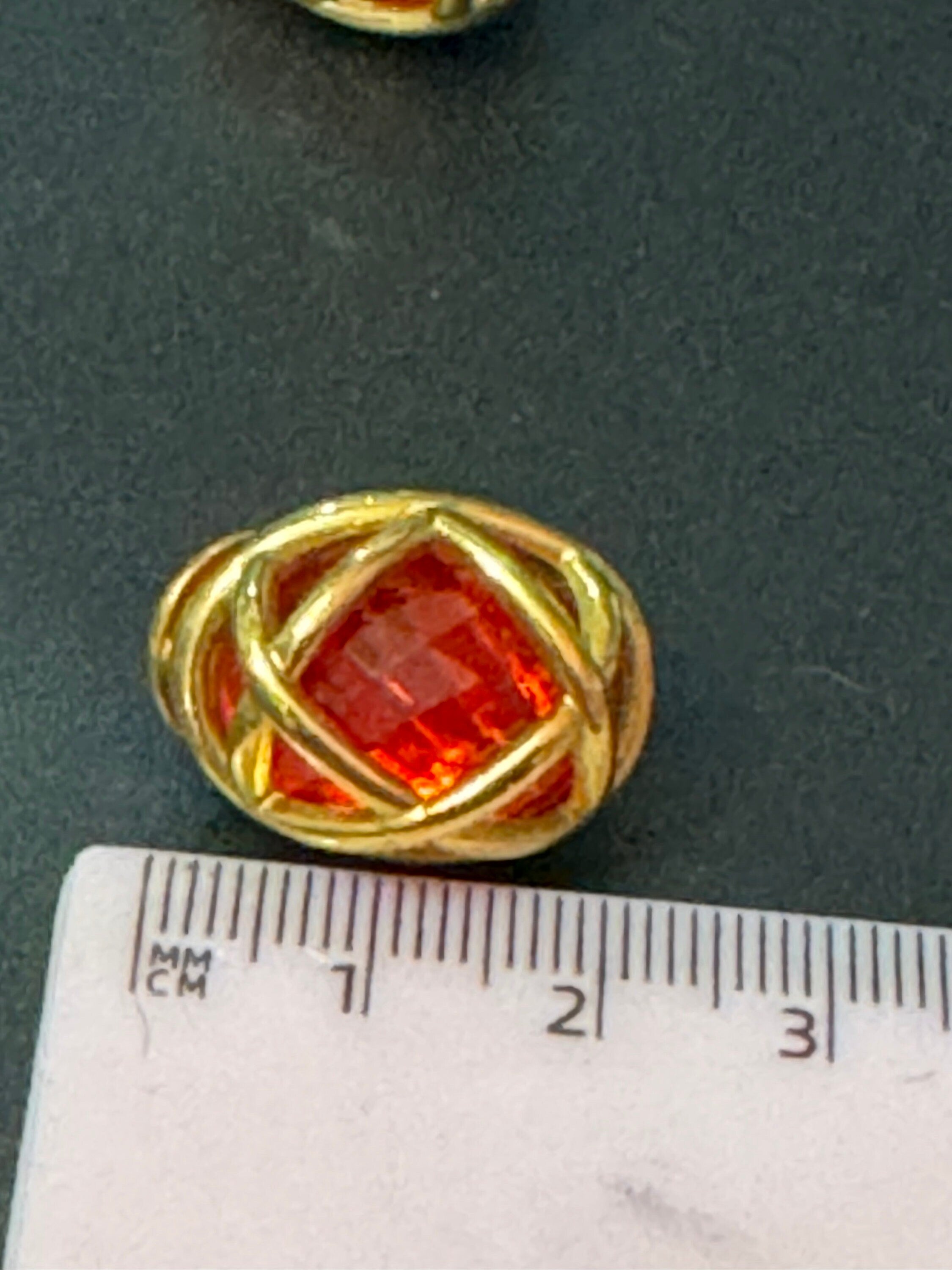 Signed Joan Rivers Ruby Red Cabochon Gold Tone Caged Earrings