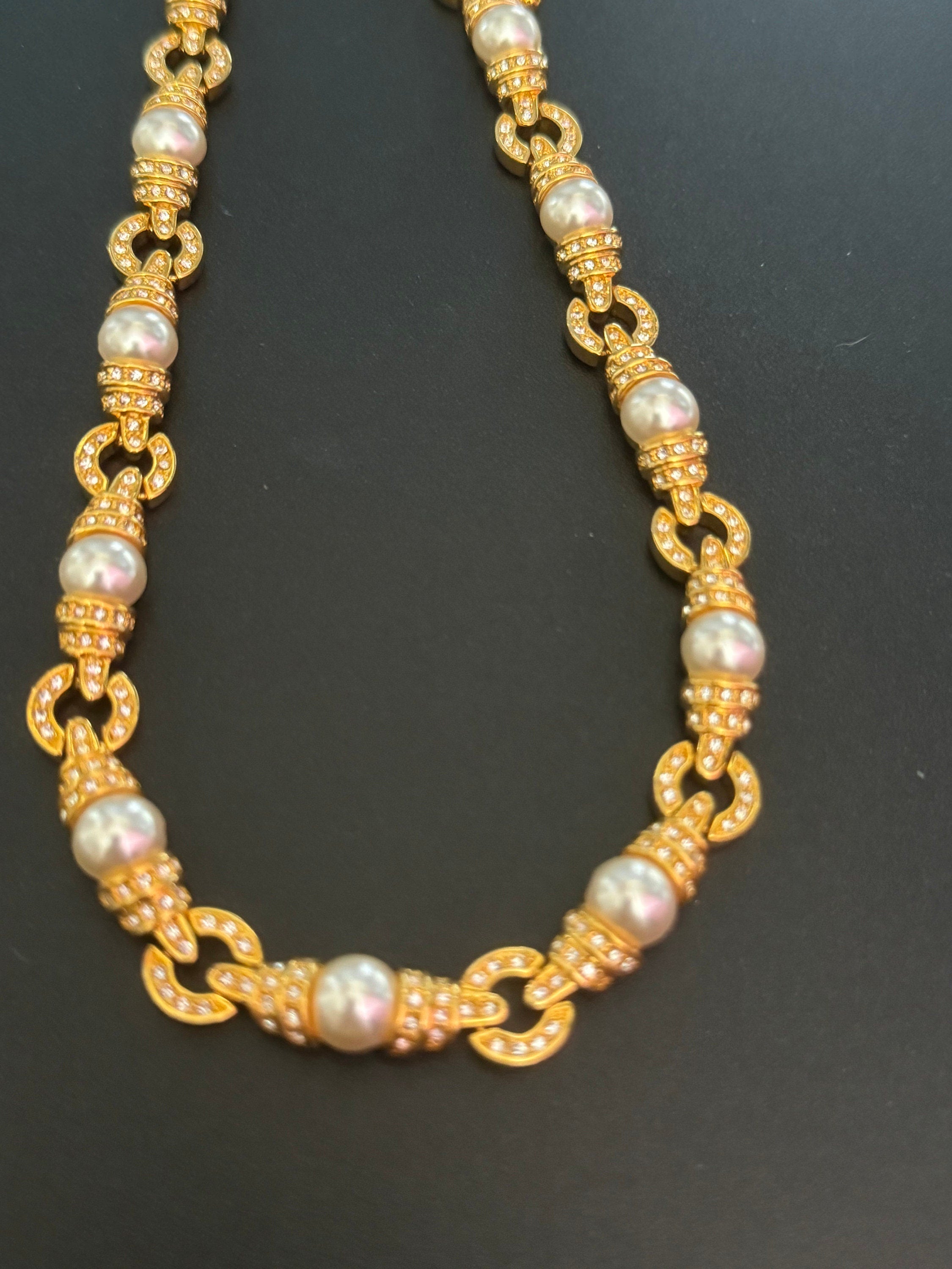 Designer Camrose and kross JBK high end rhinestone and pearl collar necklace Jacqueline bouvier Kennedy