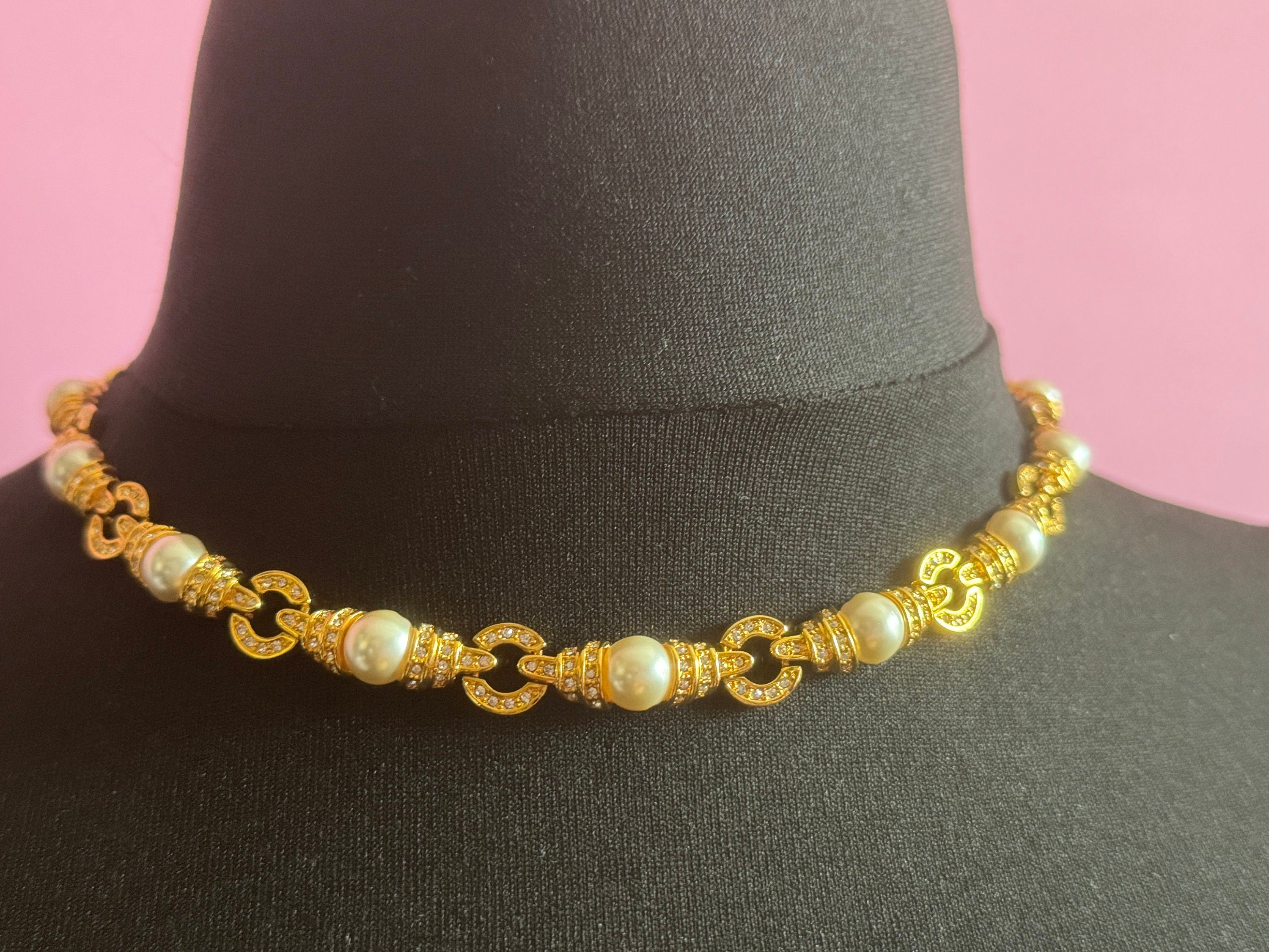 Designer Camrose and kross JBK high end rhinestone and pearl collar necklace Jacqueline bouvier Kennedy